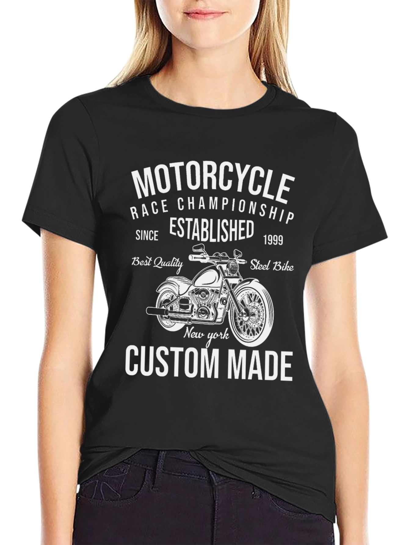 Black Motorcycle Race Championship Custom Made T-Shirt view 2
