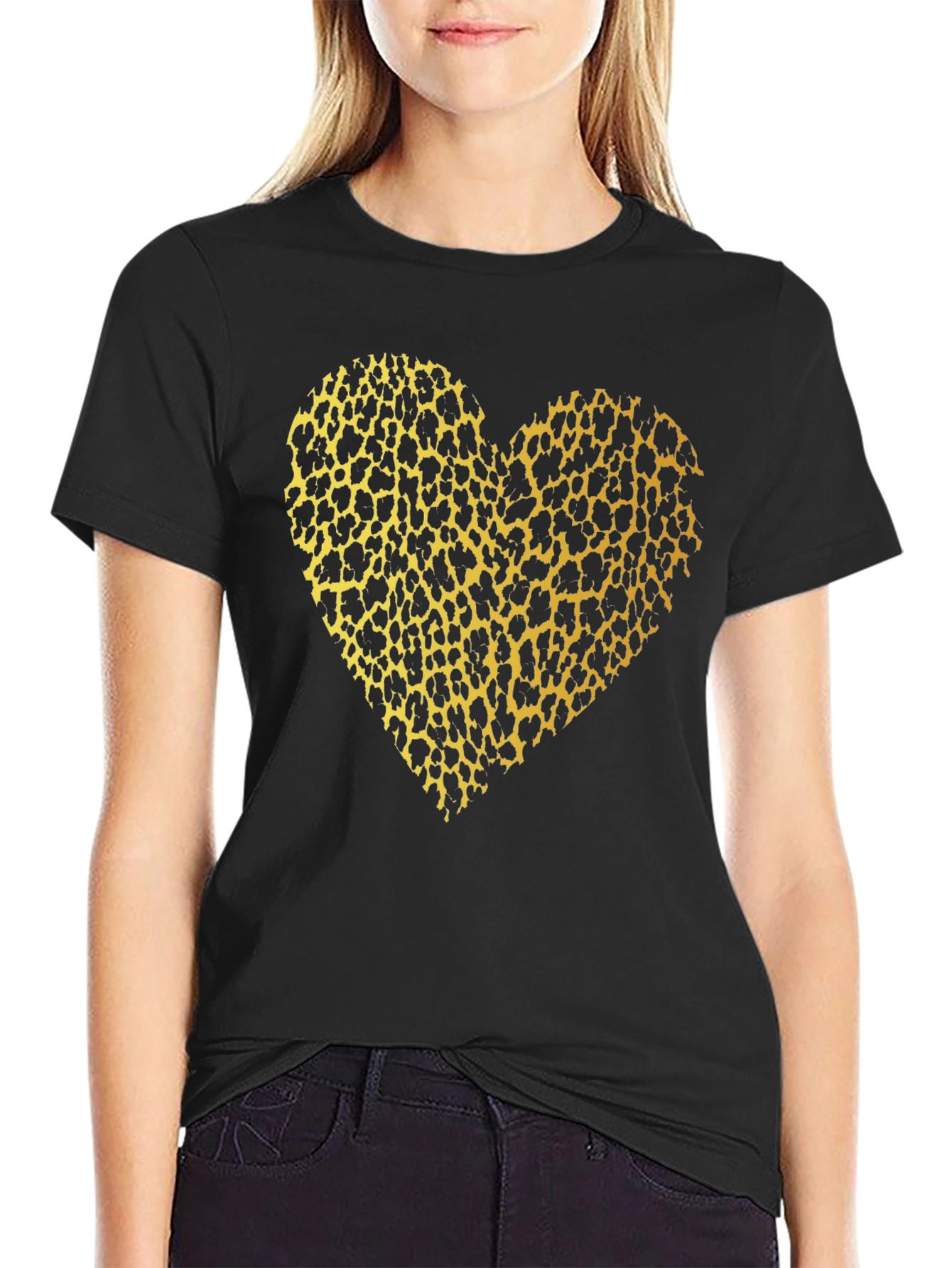 Black Leopard Print Heart T-Shirt - Bold & Stylish view 2