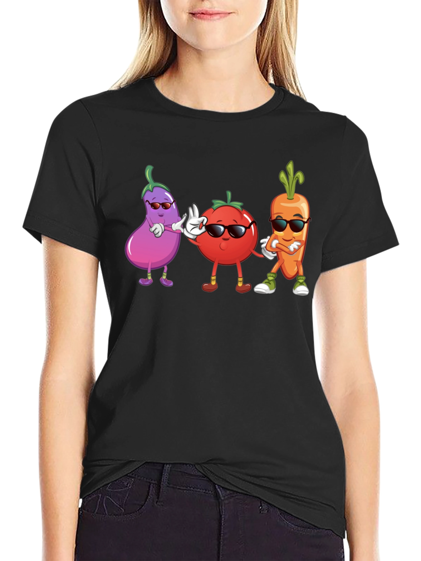 Black Cool Veggie Squad Black T-Shirt view 2