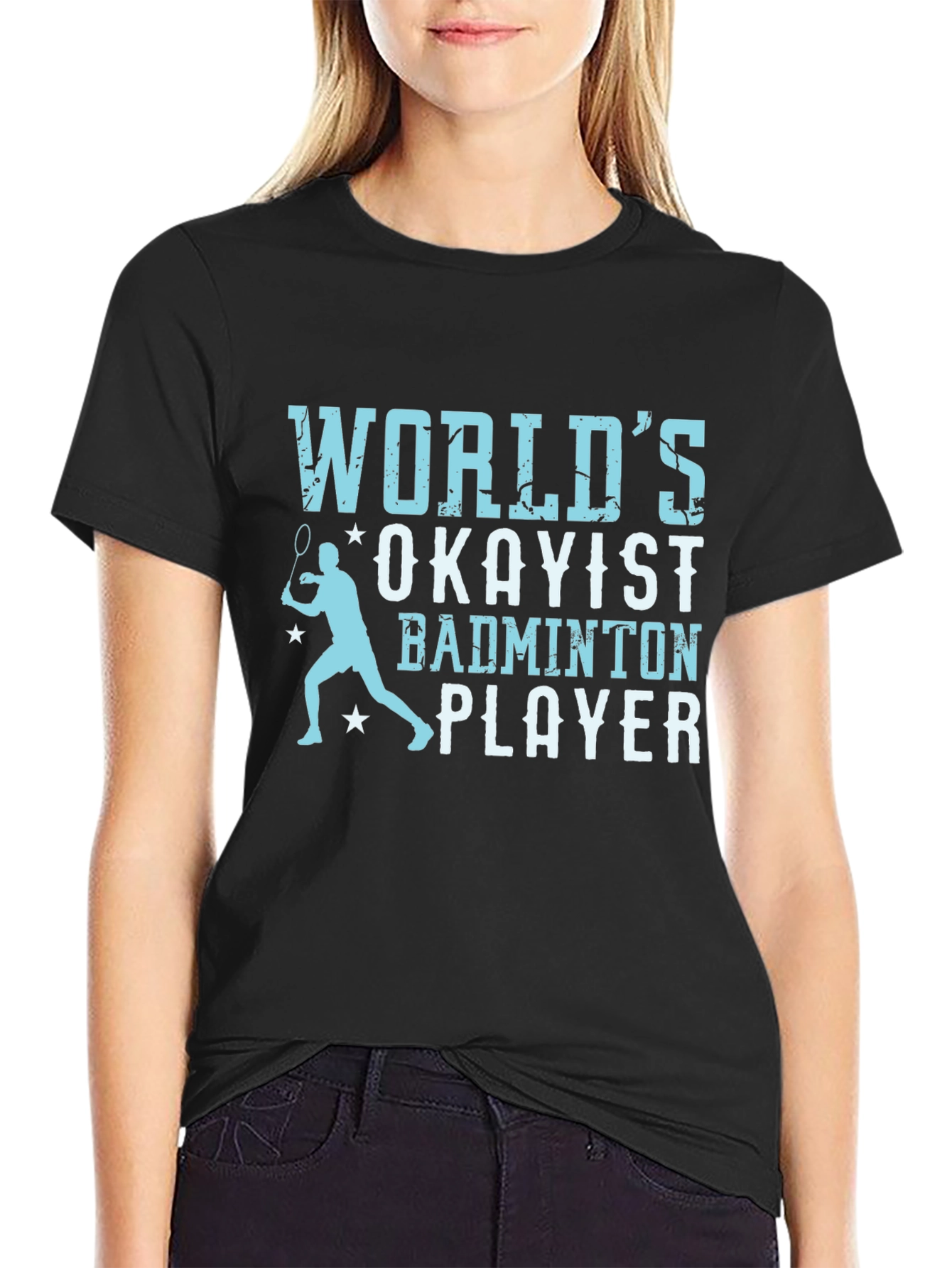 Black World's Okayist Badminton Player T-Shirt view 2