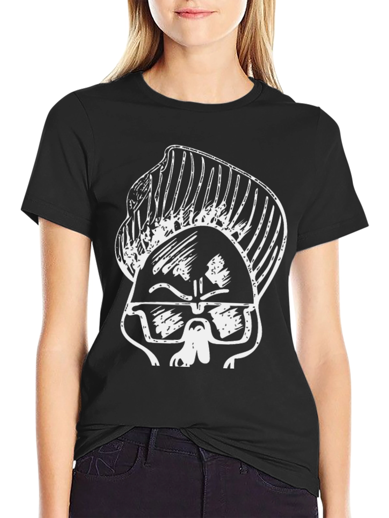 Black Cool Cartoon Skull Graphic Black T-Shirt view 2