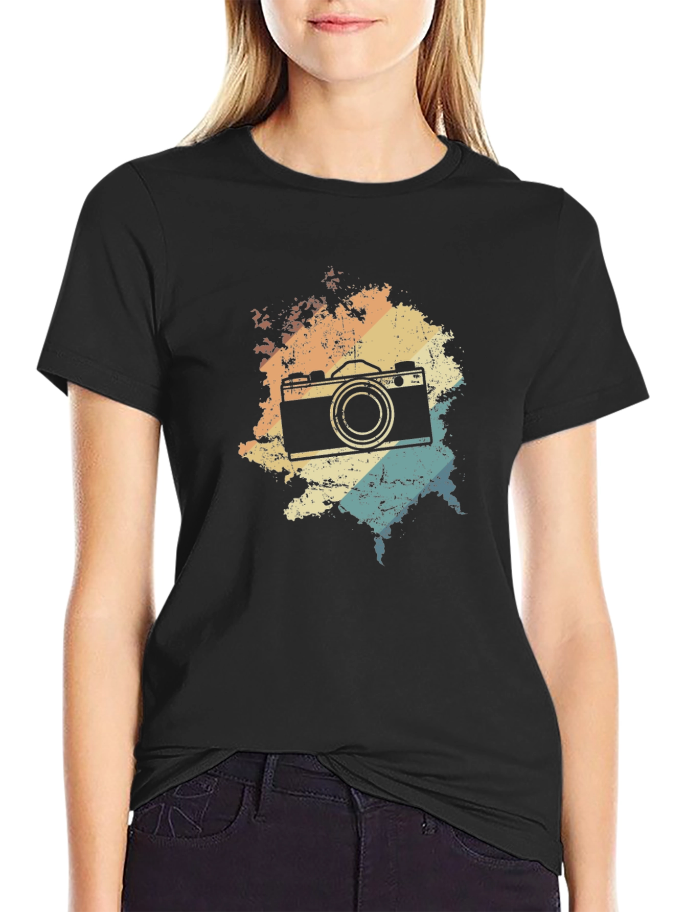 Black Retro Camera Graphic T-Shirt - Vintage Style view 2