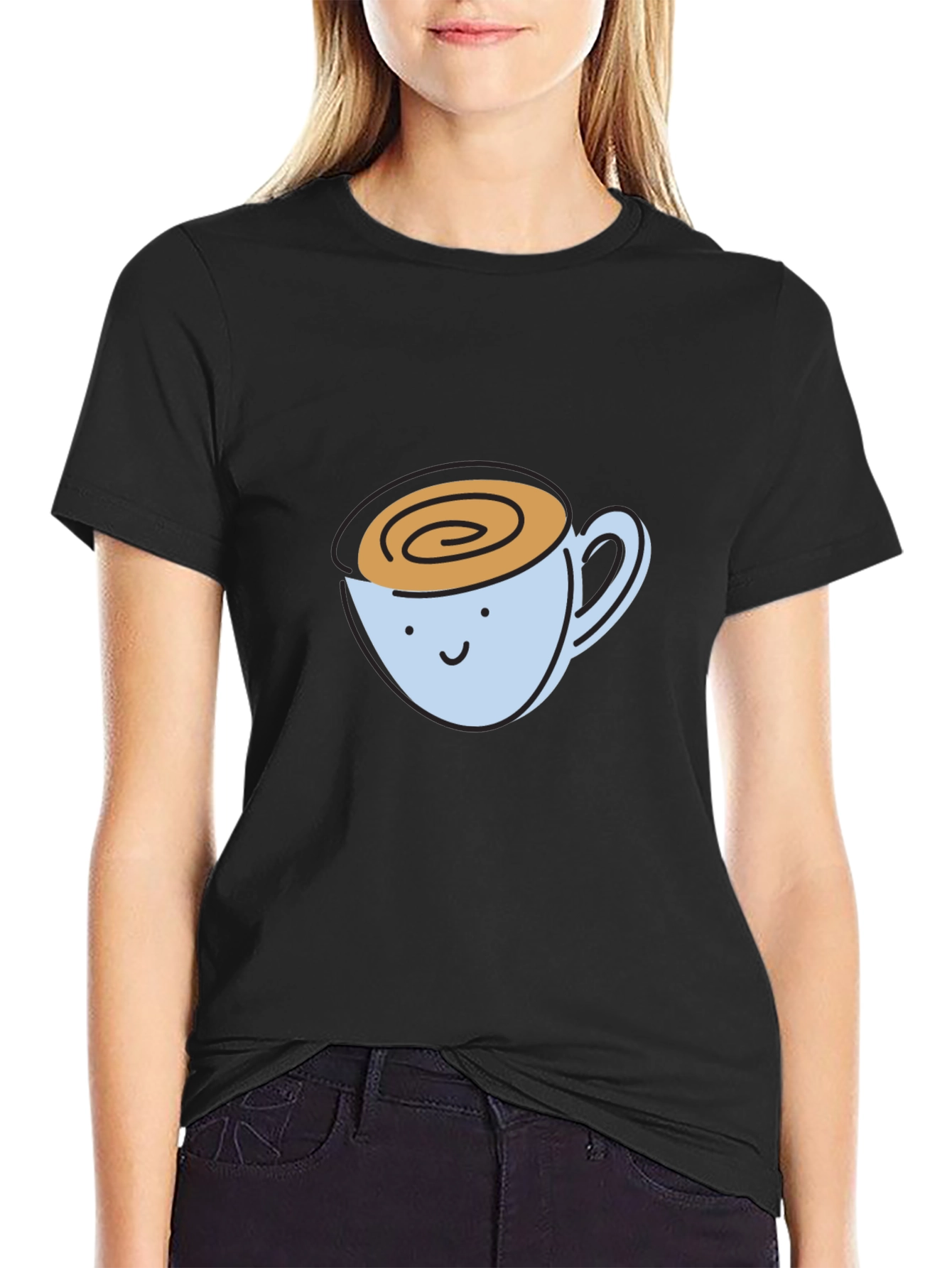 Black Cute Coffee Cup Graphic T-Shirt view 2