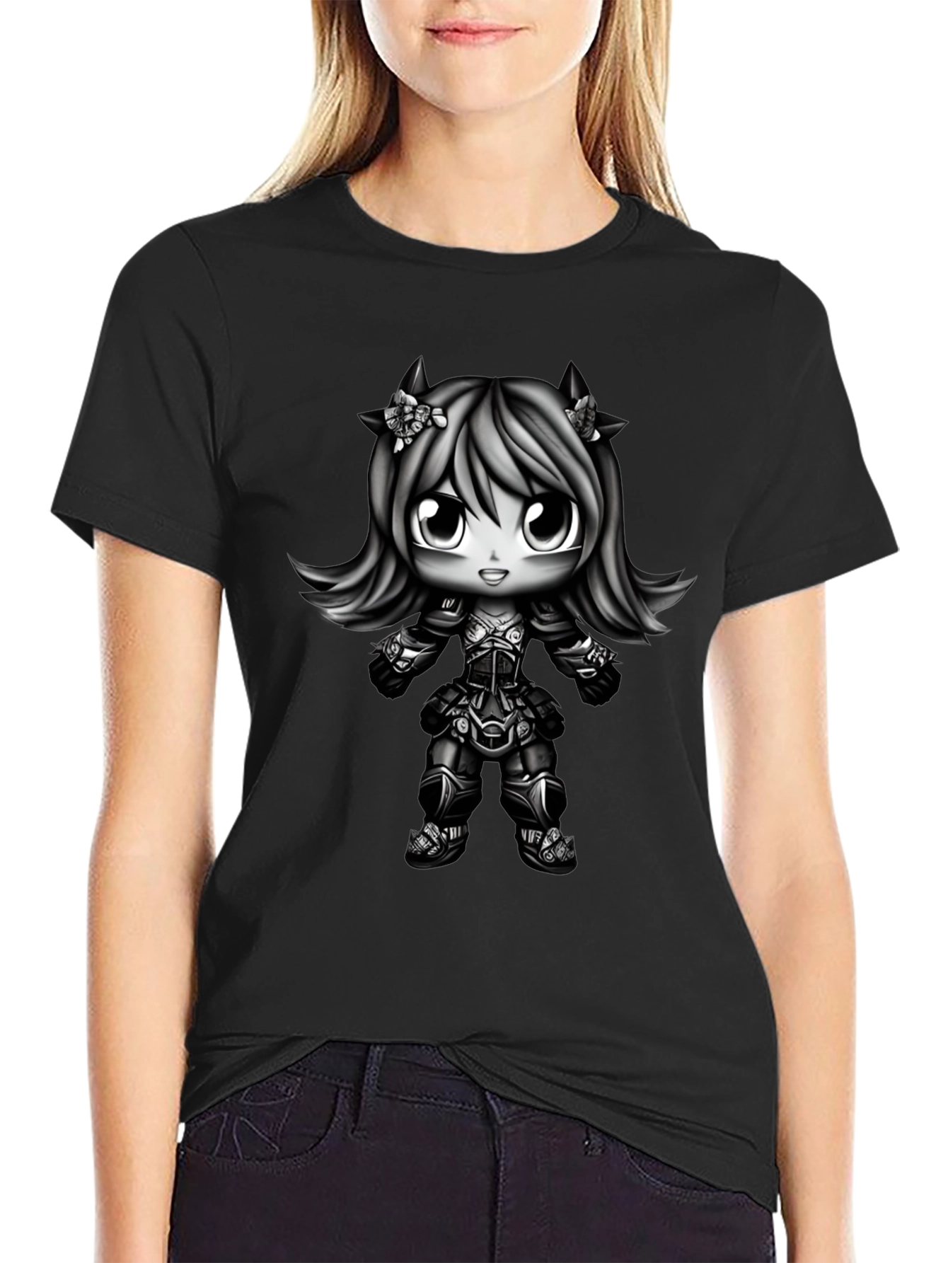 Black Anime Girl Graphic Black T-Shirt view 2
