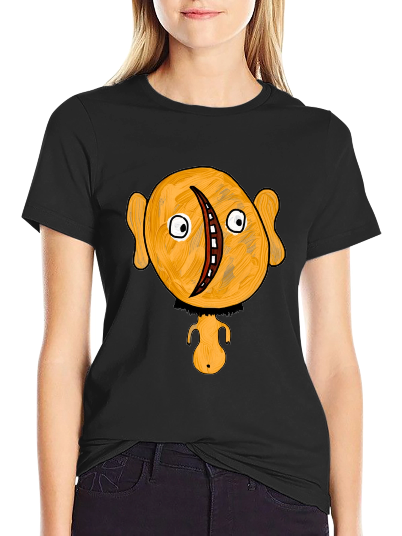 Black Unique Cartoon Character Graphic Black T-Shirt view 2