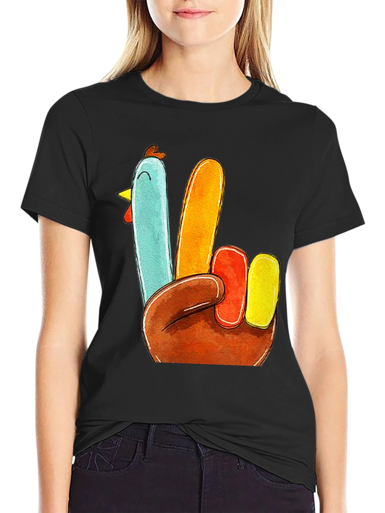 Black Turkey Peace Sign Thanksgiving T-Shirt view 2