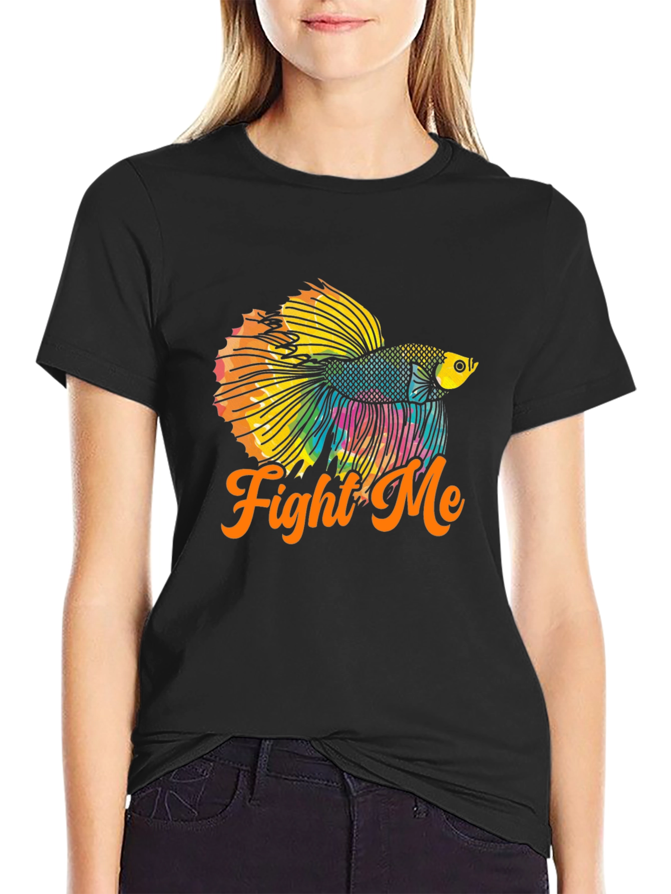 Black Fight Me Betta Fish T-Shirt - Black view 2