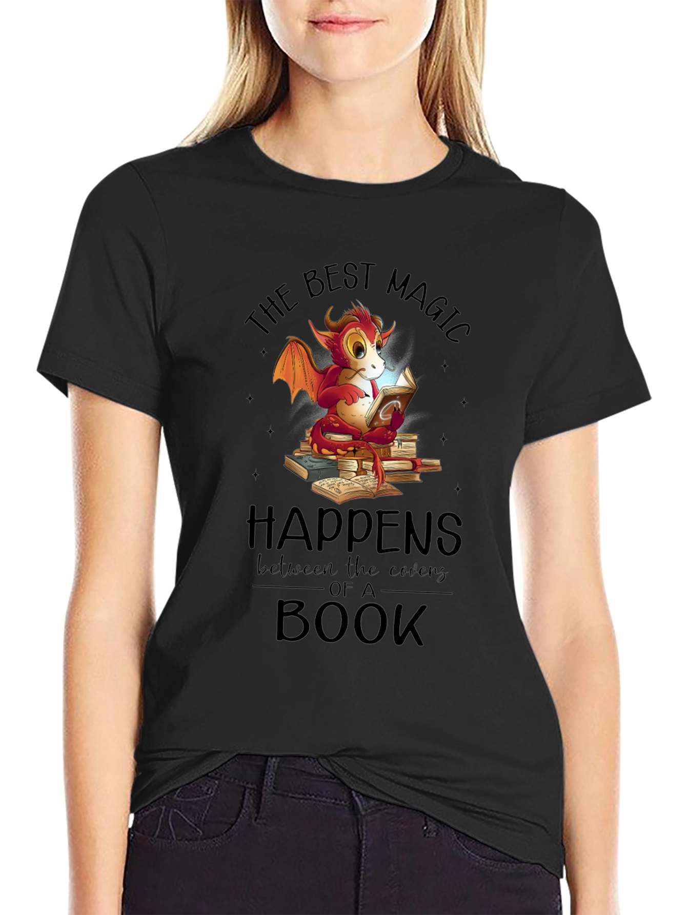 Black Dragon Reading Book T-Shirt view 2