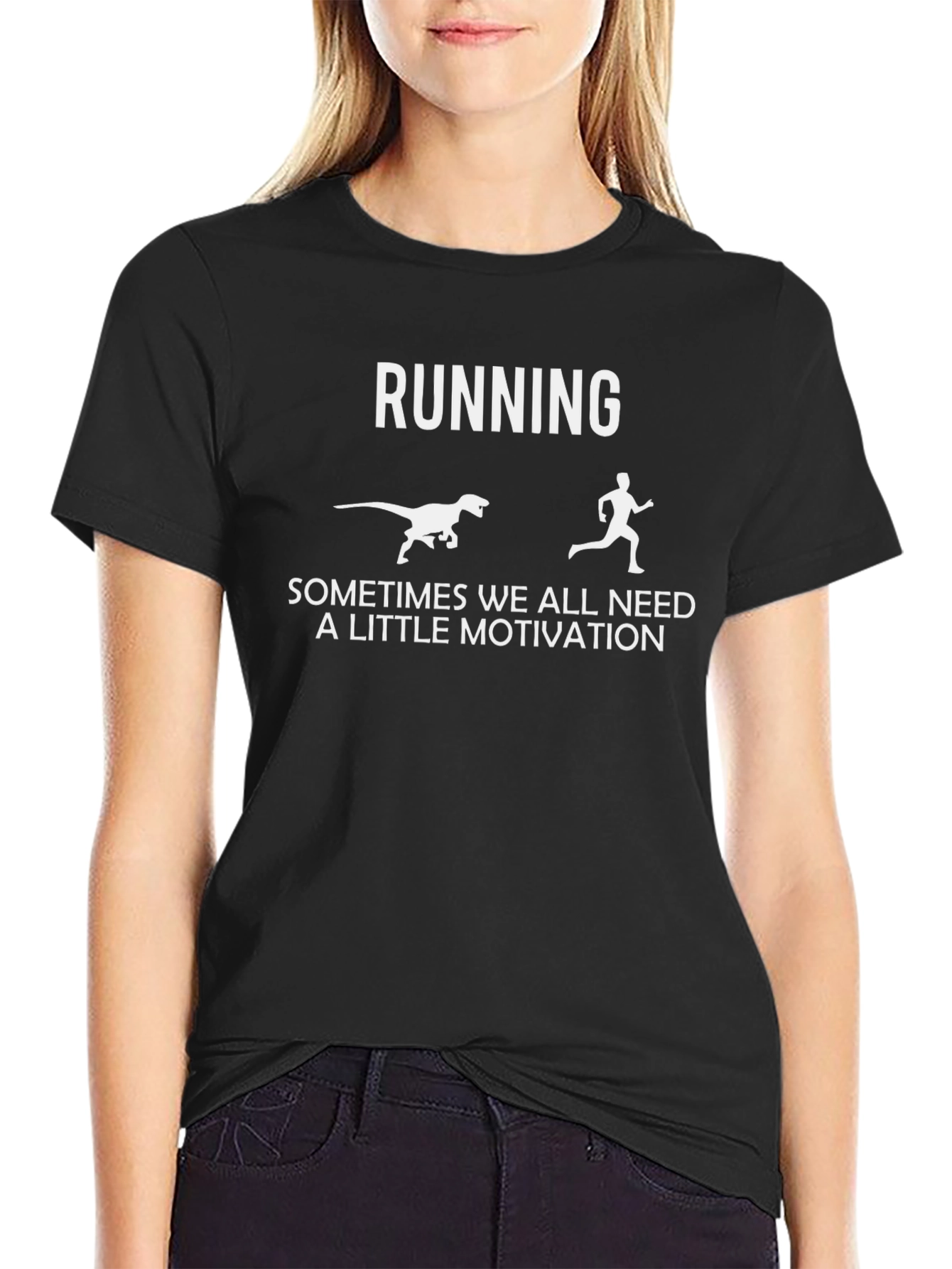 Black Funny Running Motivation T-Shirt Dinosaur view 2