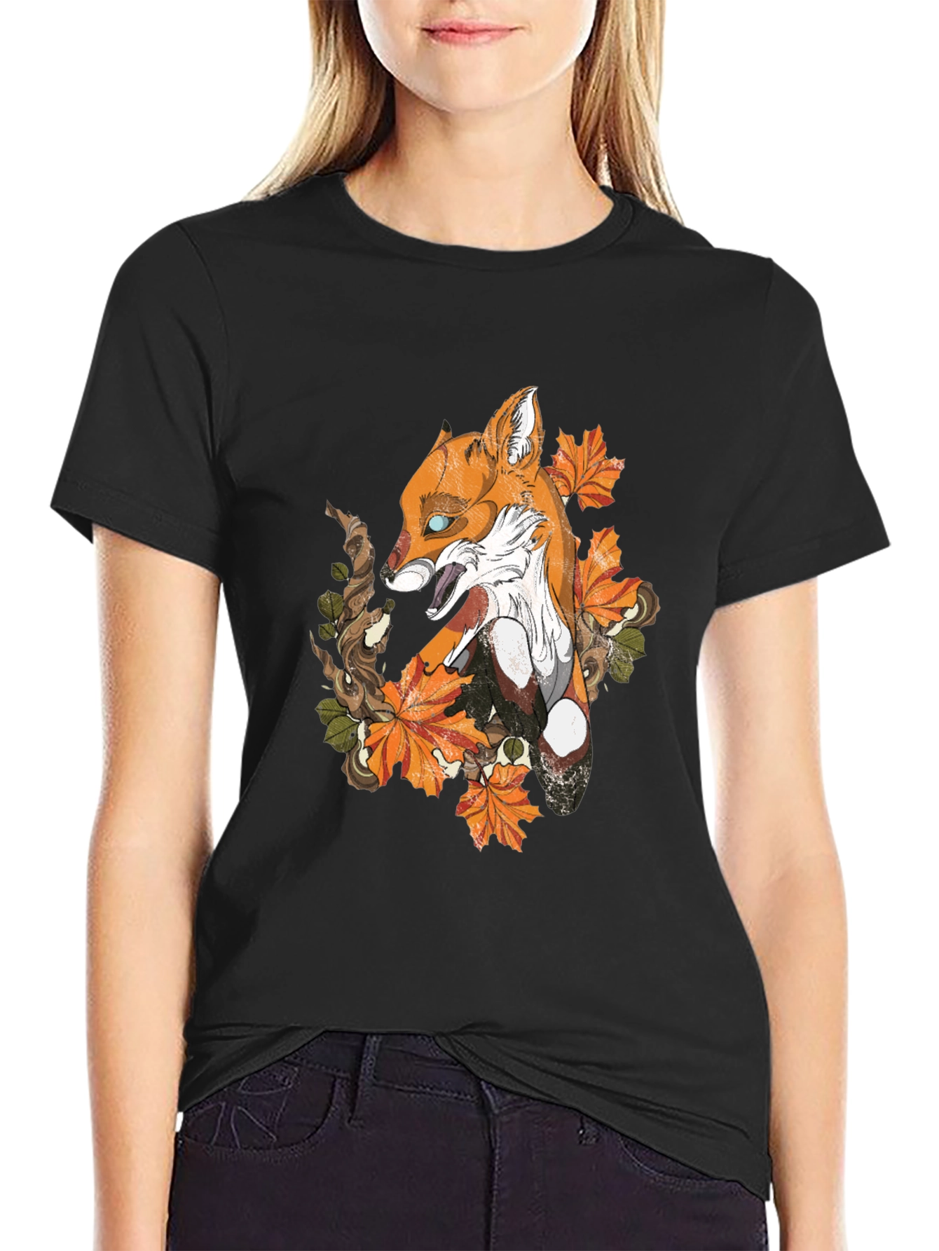 Black Fox & Foliage Graphic Tee - Urban Style view 2