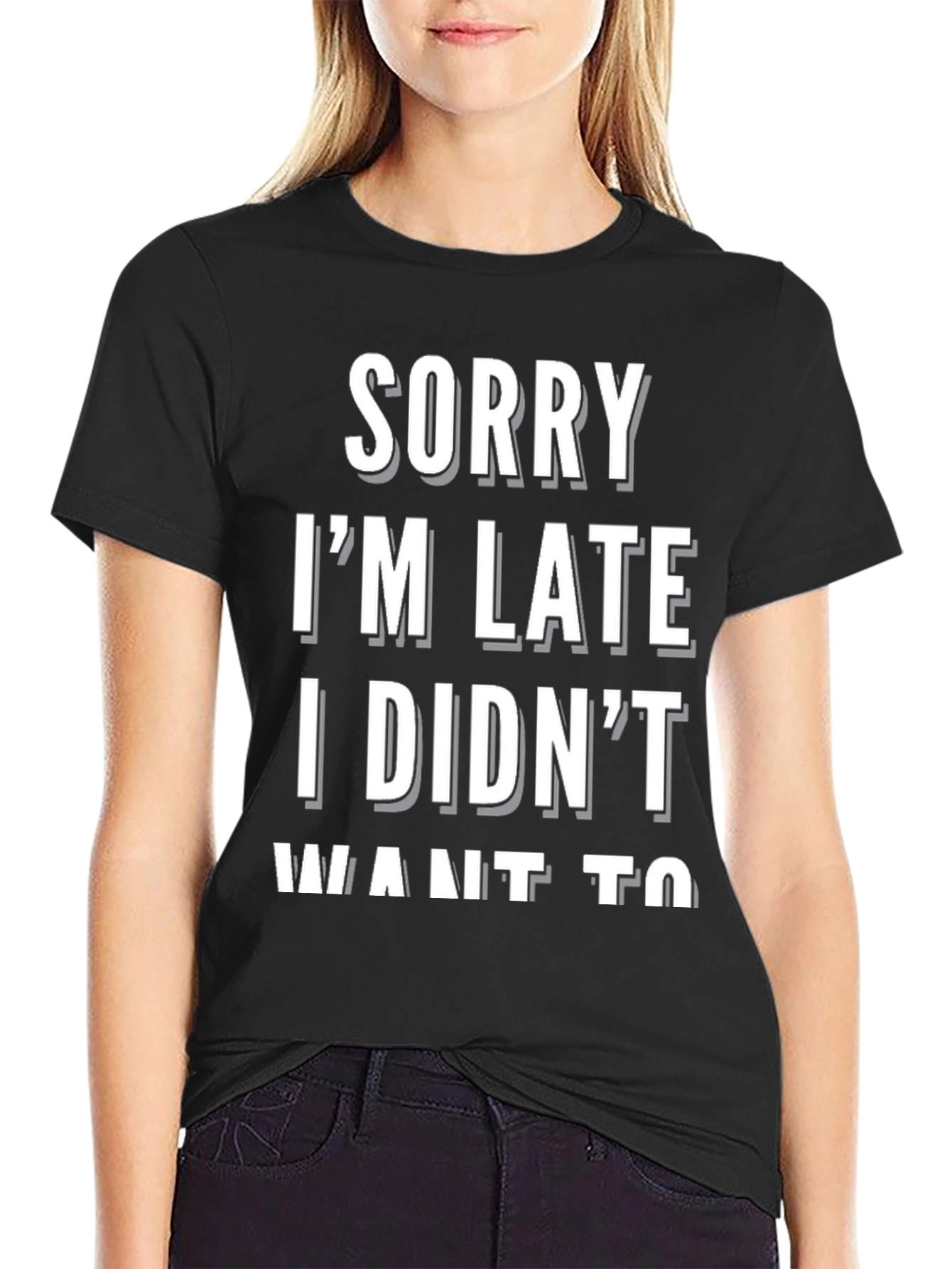Black Funny "Sorry I'm Late" Graphic Tee view 2
