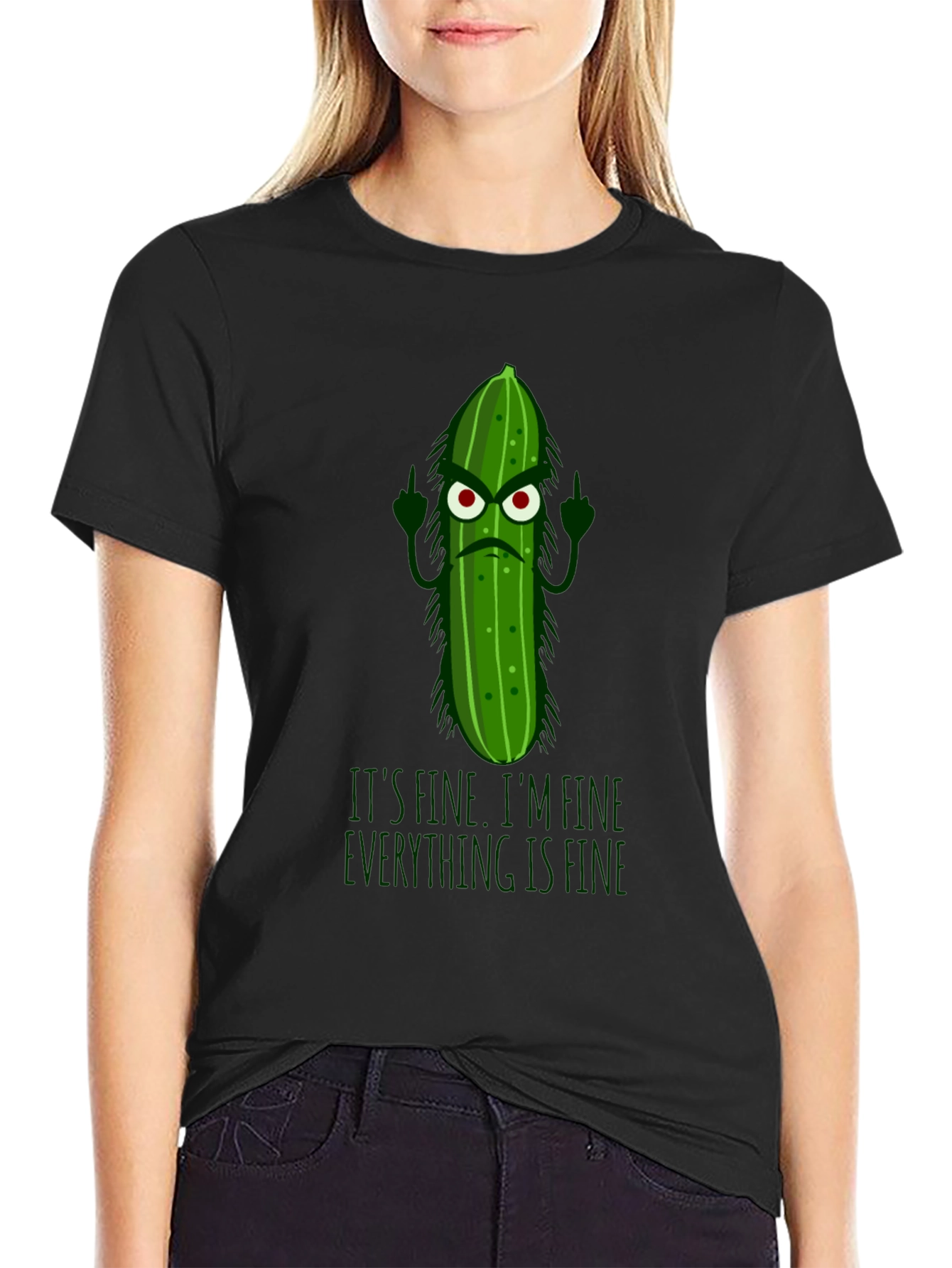 Black Funny Pickle T-Shirt - It's Fine, I'm Fine, Everything Is Fine view 2