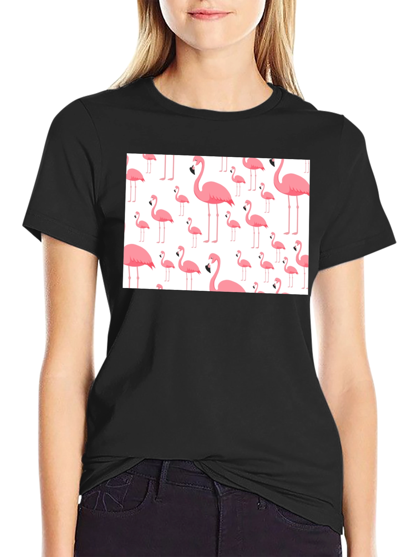 Fun Flamingo Pattern Black T-Shirt - 2