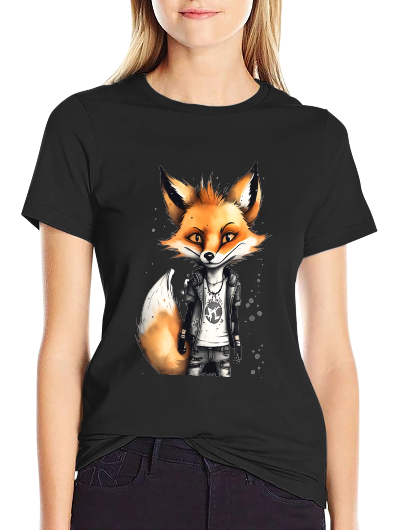 Black Cool Fox Graphic Tee - Men's Black T-Shirt view 2