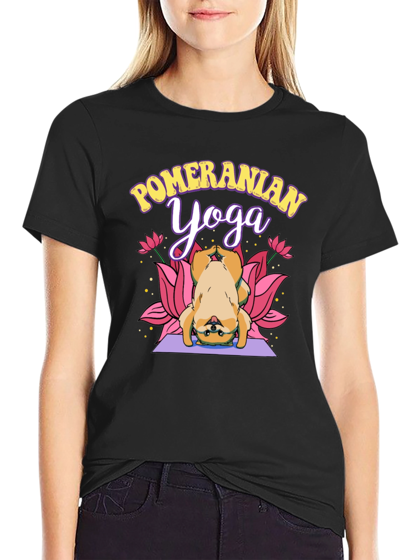 Pomeranian Yoga Black T-Shirt - 2