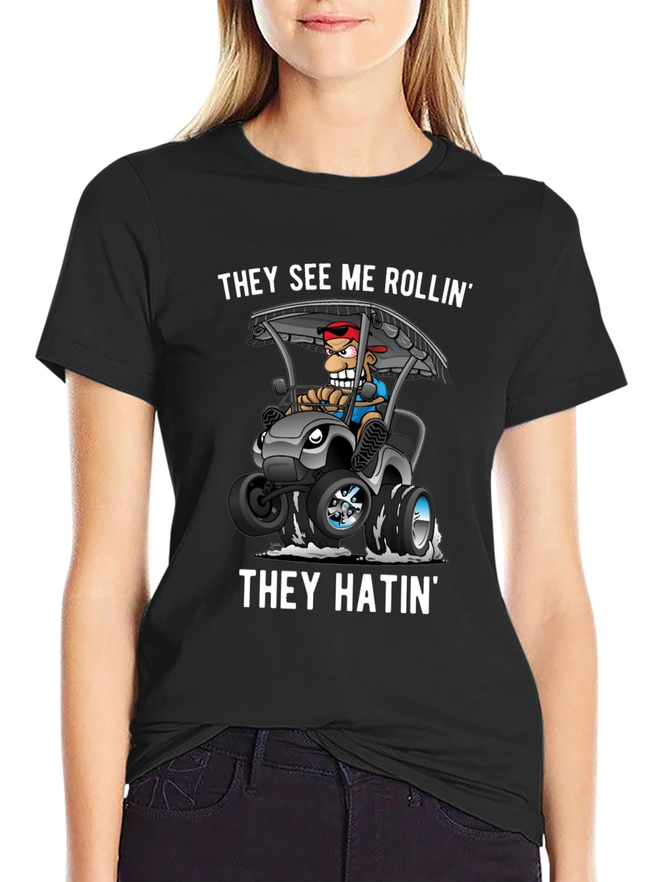 Black They See Me Rollin' T-Shirt view 2