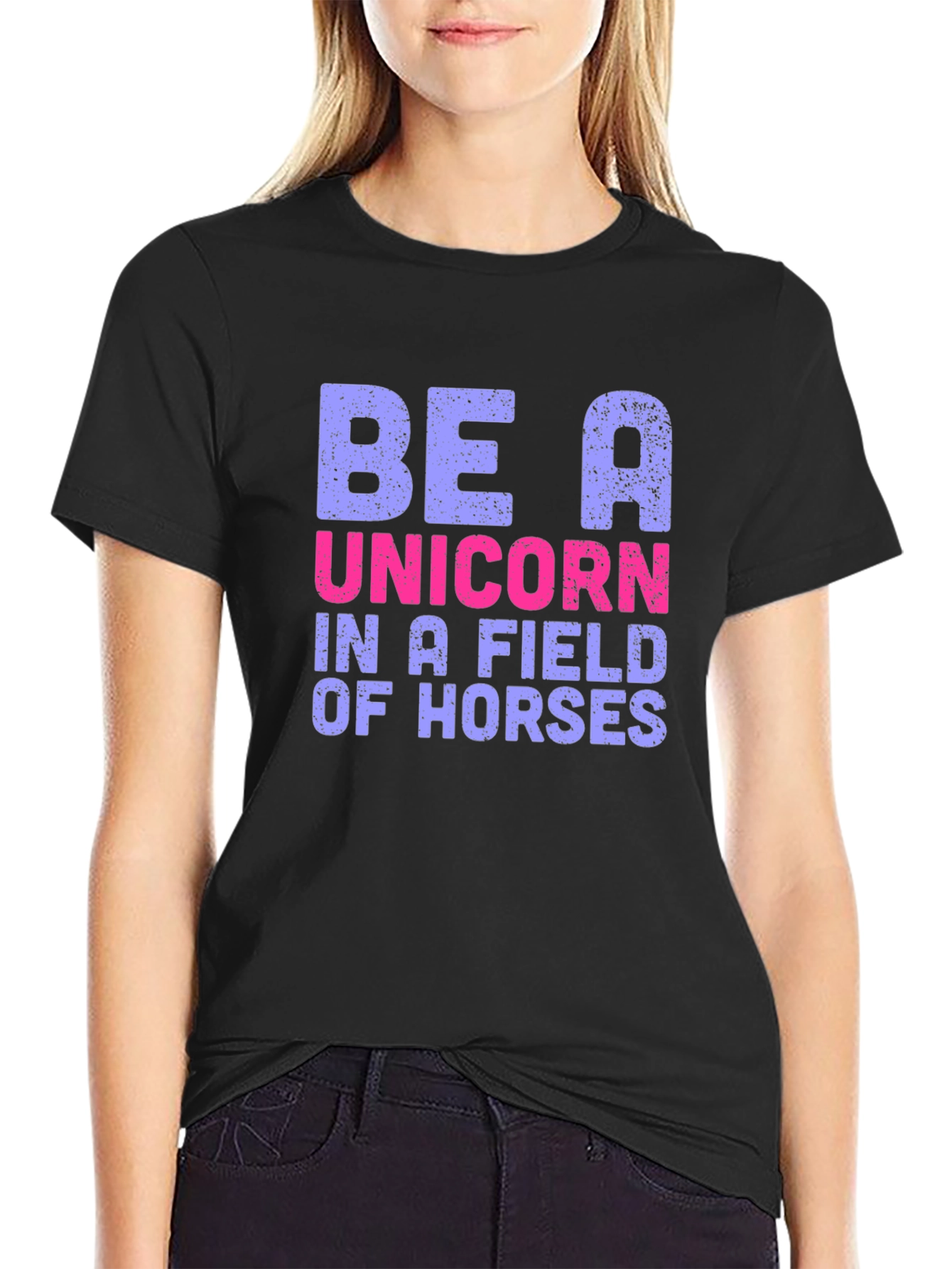Black Be A Unicorn T-Shirt - Novelty Graphic Tee view 2