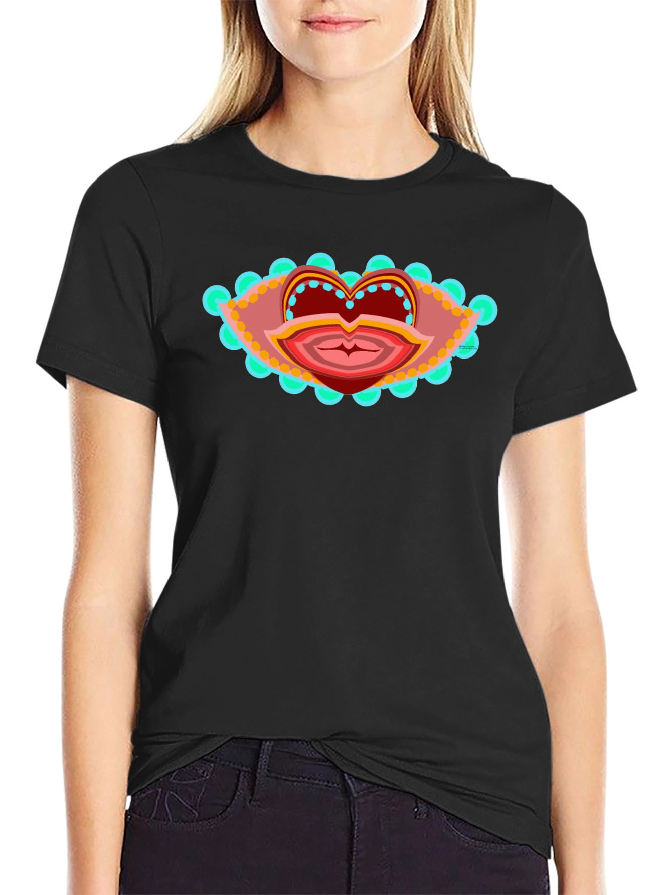 Black Abstract Lip Art T-Shirt - Unique Graphic Tee view 2