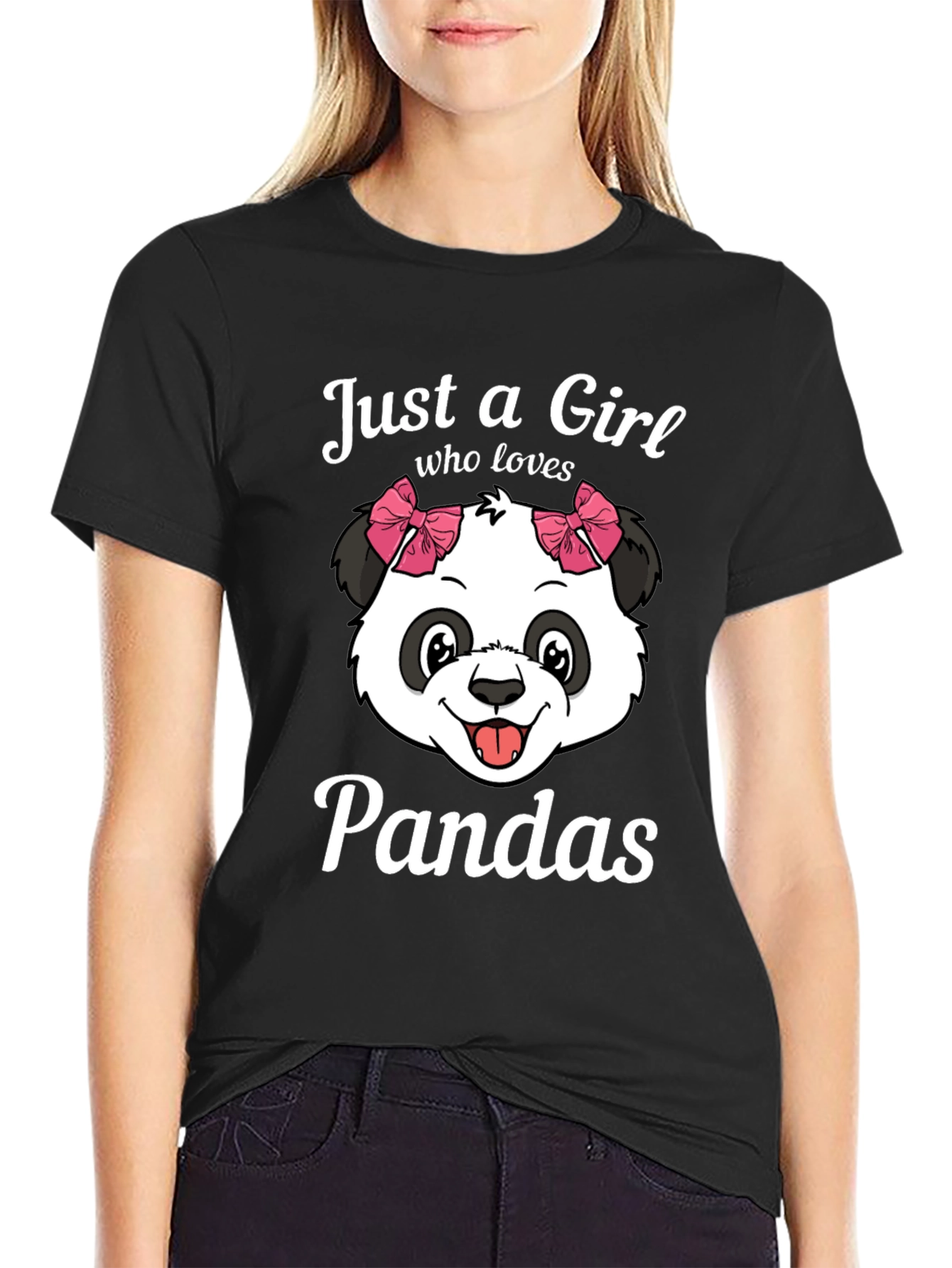 Black Just a Girl Who Loves Pandas T-Shirt view 2