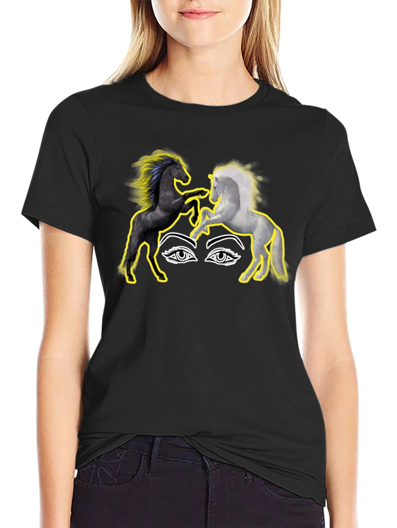 Black Yin Yang Horses Graphic T-Shirt view 2