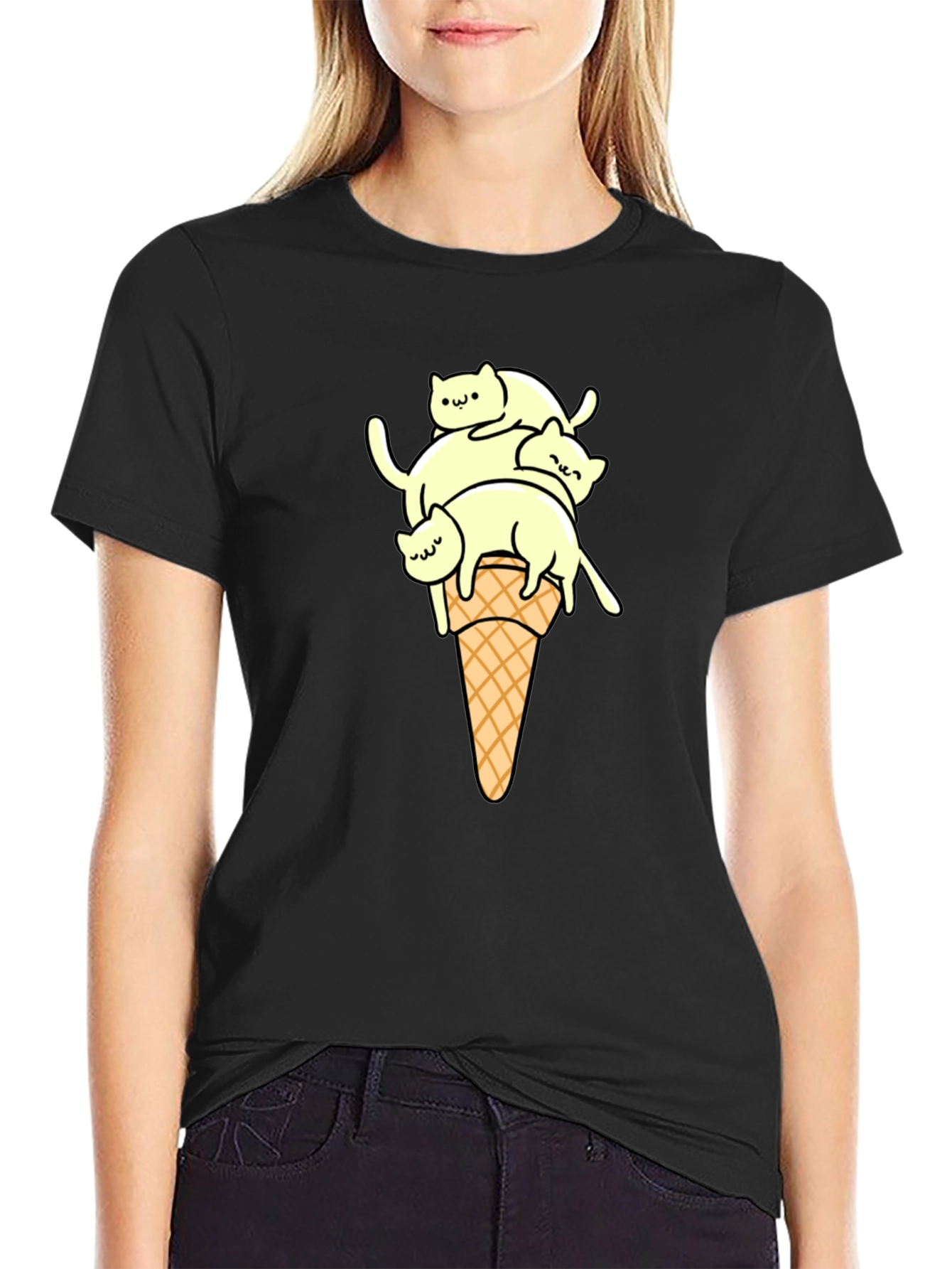 Black Cats on Cone Black Tee - Unique Graphic T-Shirt view 2