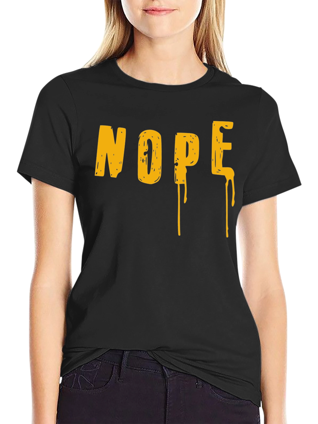 Black Nope Drip Graphic Tee - Black Cotton Blend Casual T-Shirt view 2