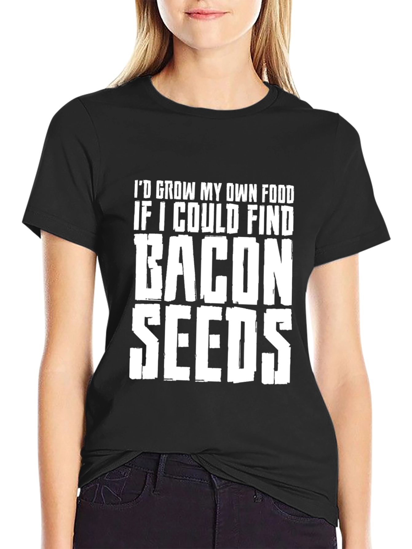 Black Bacon Seeds Graphic T-Shirt - Funny Foodie Tee view 2