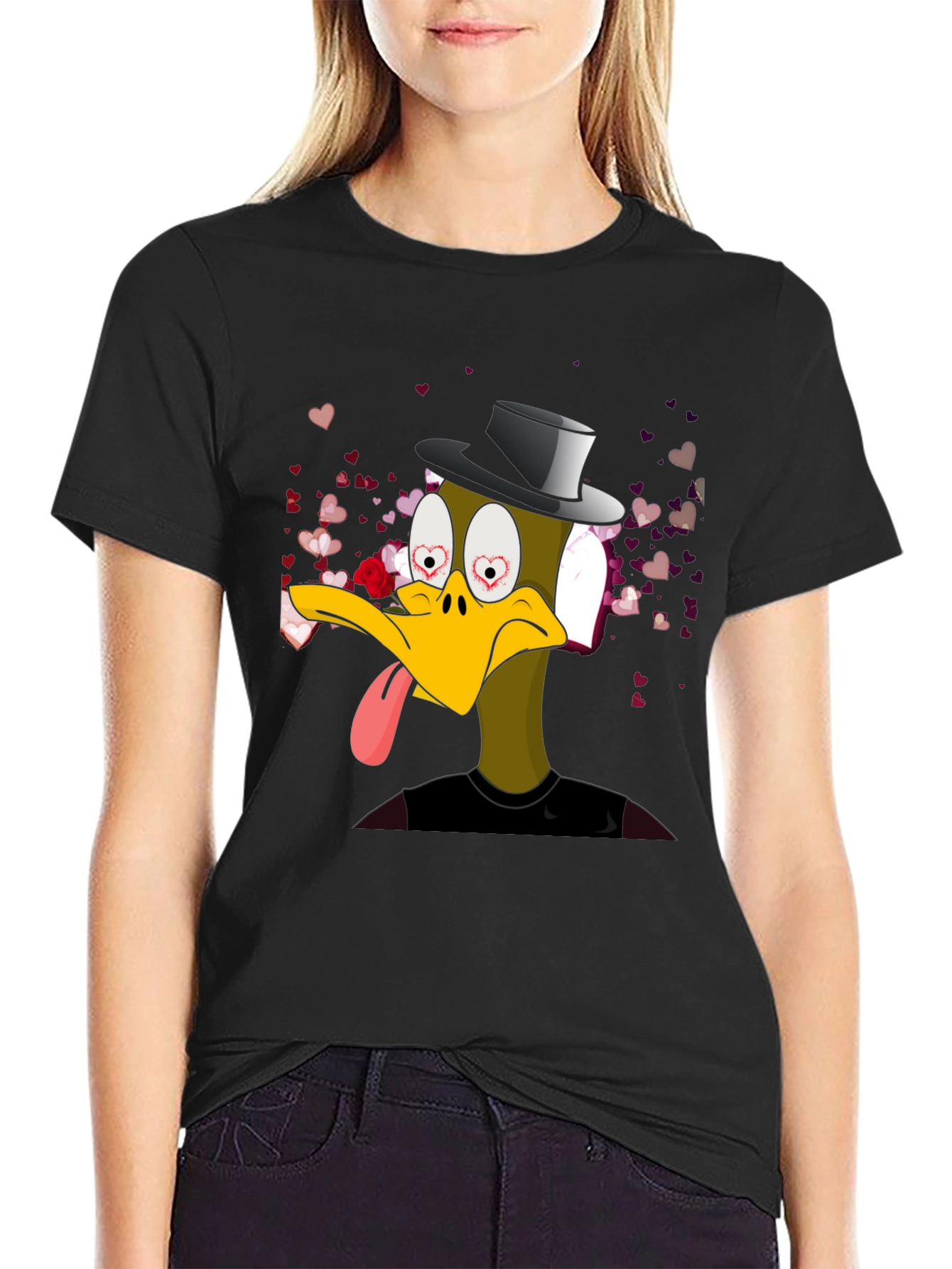 Black Funny Duck Valentine's T-Shirt view 2
