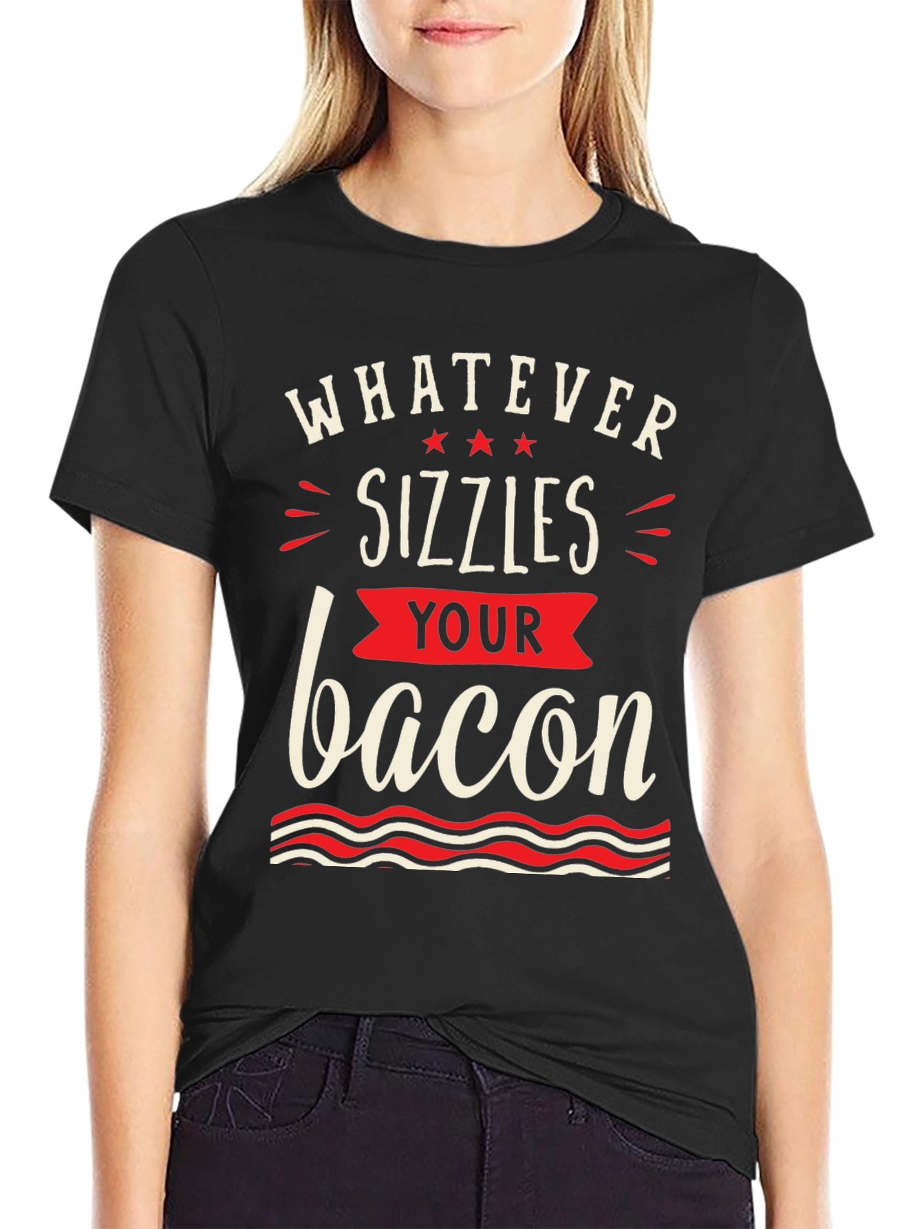 Black Whatever Sizzles Your Bacon Black T-Shirt view 2