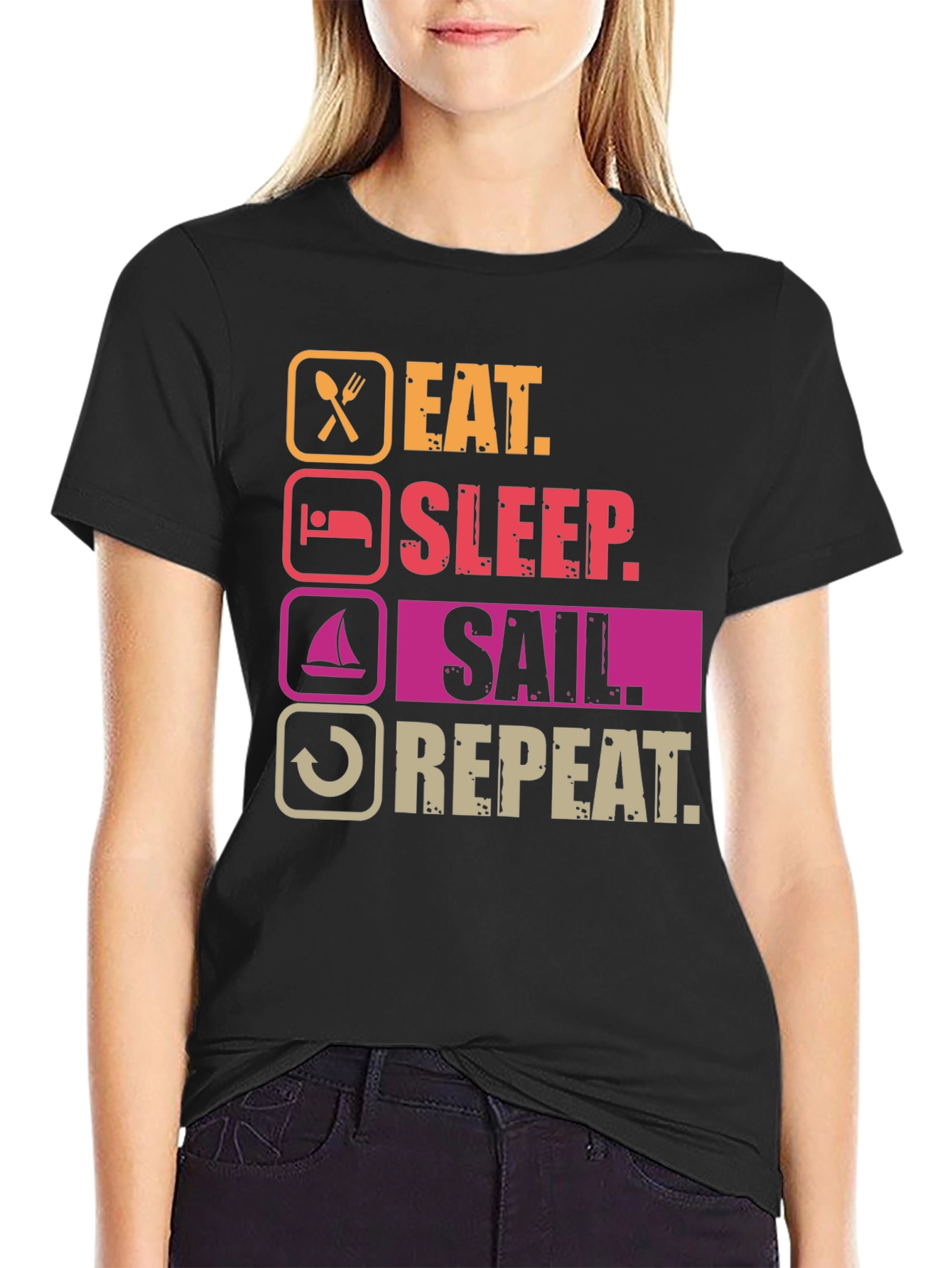 Black Eat Sleep Sail Repeat T-Shirt - Boating Life Apparel view 2