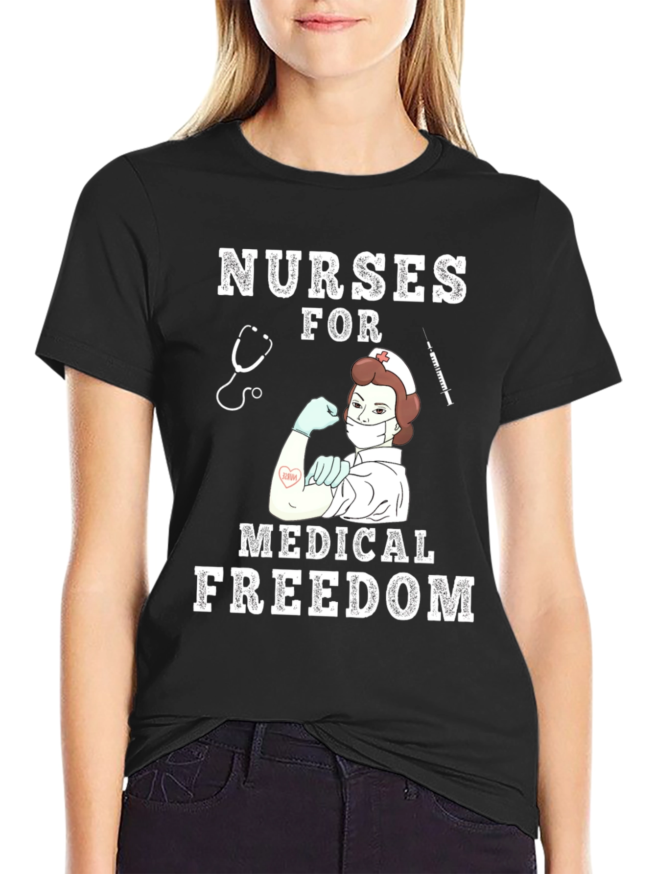 Black Nurses for Medical Freedom Black T-Shirt view 2