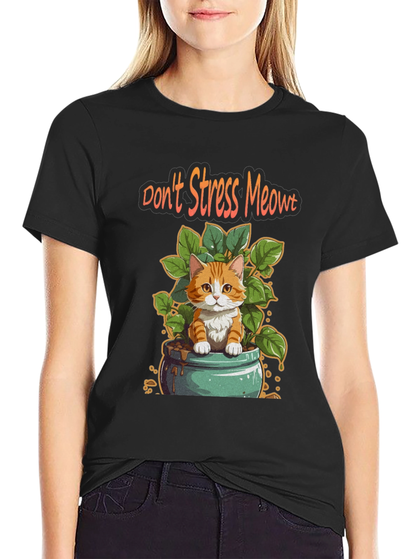 Black Don't Stress Meowt T-Shirt view 2