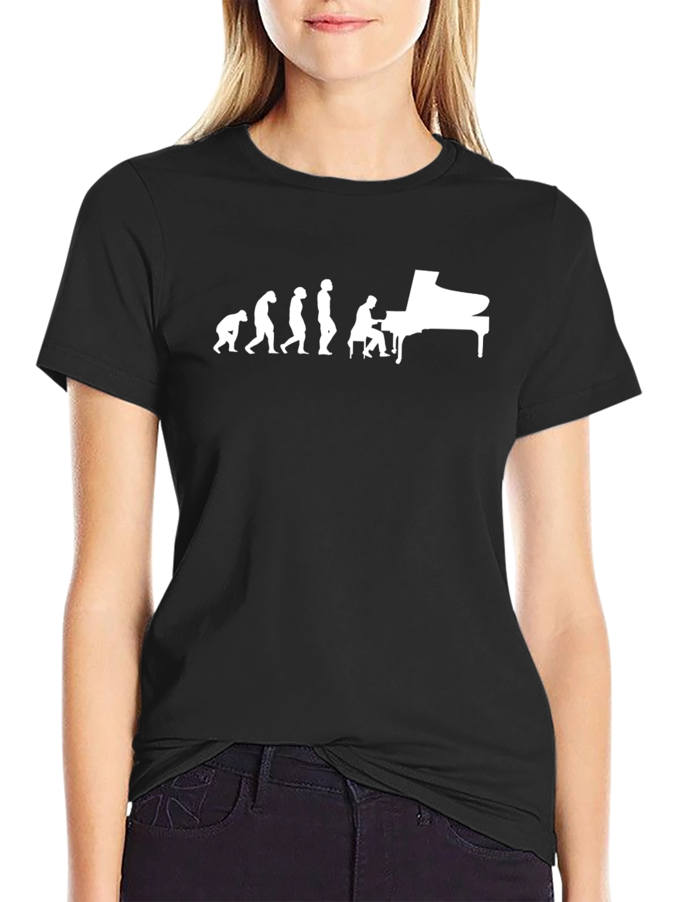 Black Evolution of Piano Player Black T-Shirt view 2