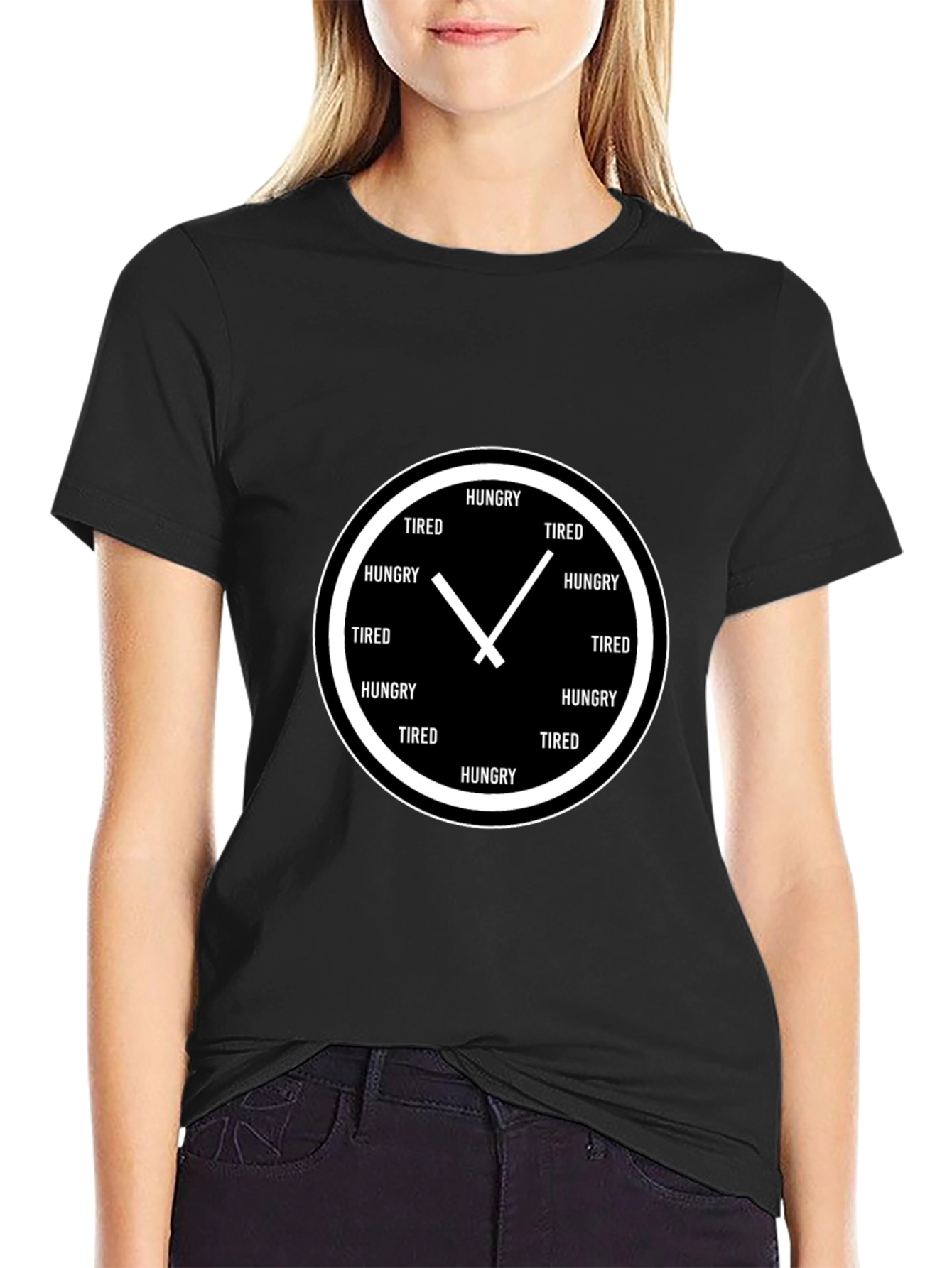 Black Hungry & Tired Clock Graphic Tee - Unisex Fit view 2