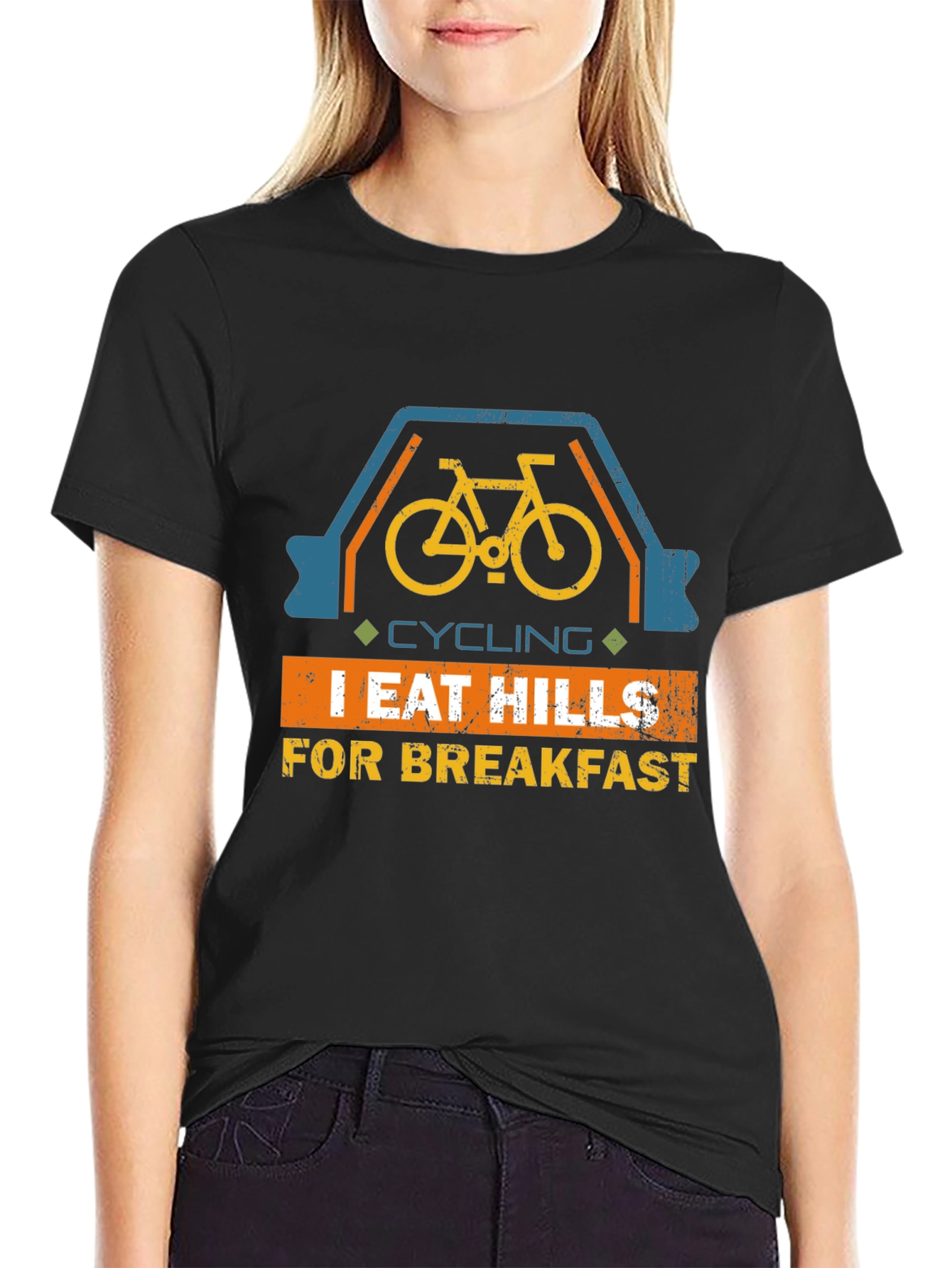 Black Cycling I Eat Hills For Breakfast Graphic Tee view 2