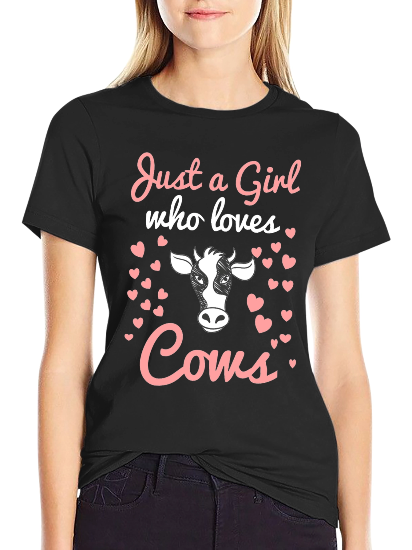 Black Just a Girl Who Loves Cows Graphic Tee view 2