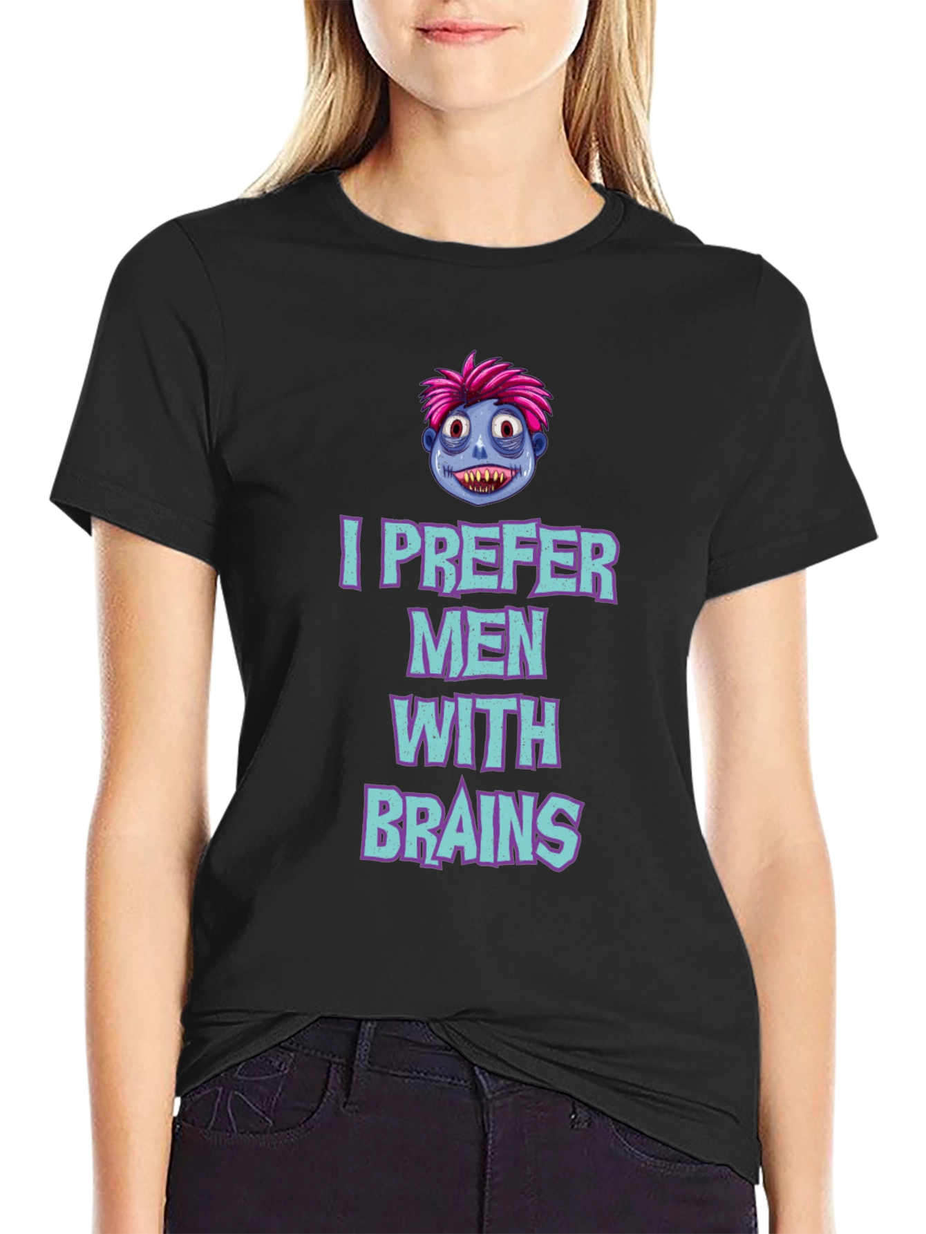 Black I Prefer Men With Brains Graphic Tee view 2
