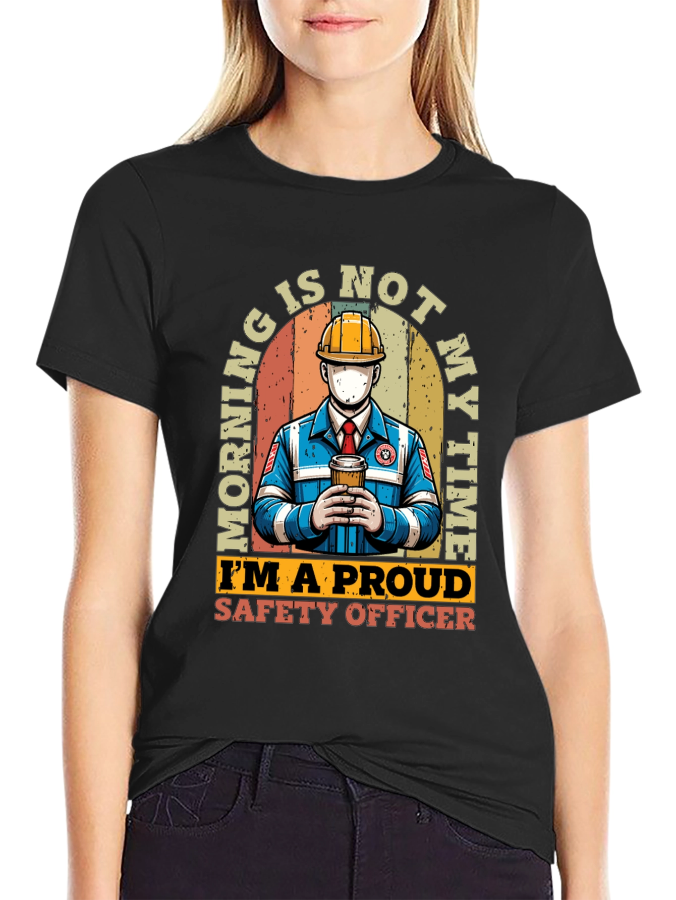 Black Safety Officer T-Shirt: Morning Is Not My Time view 2