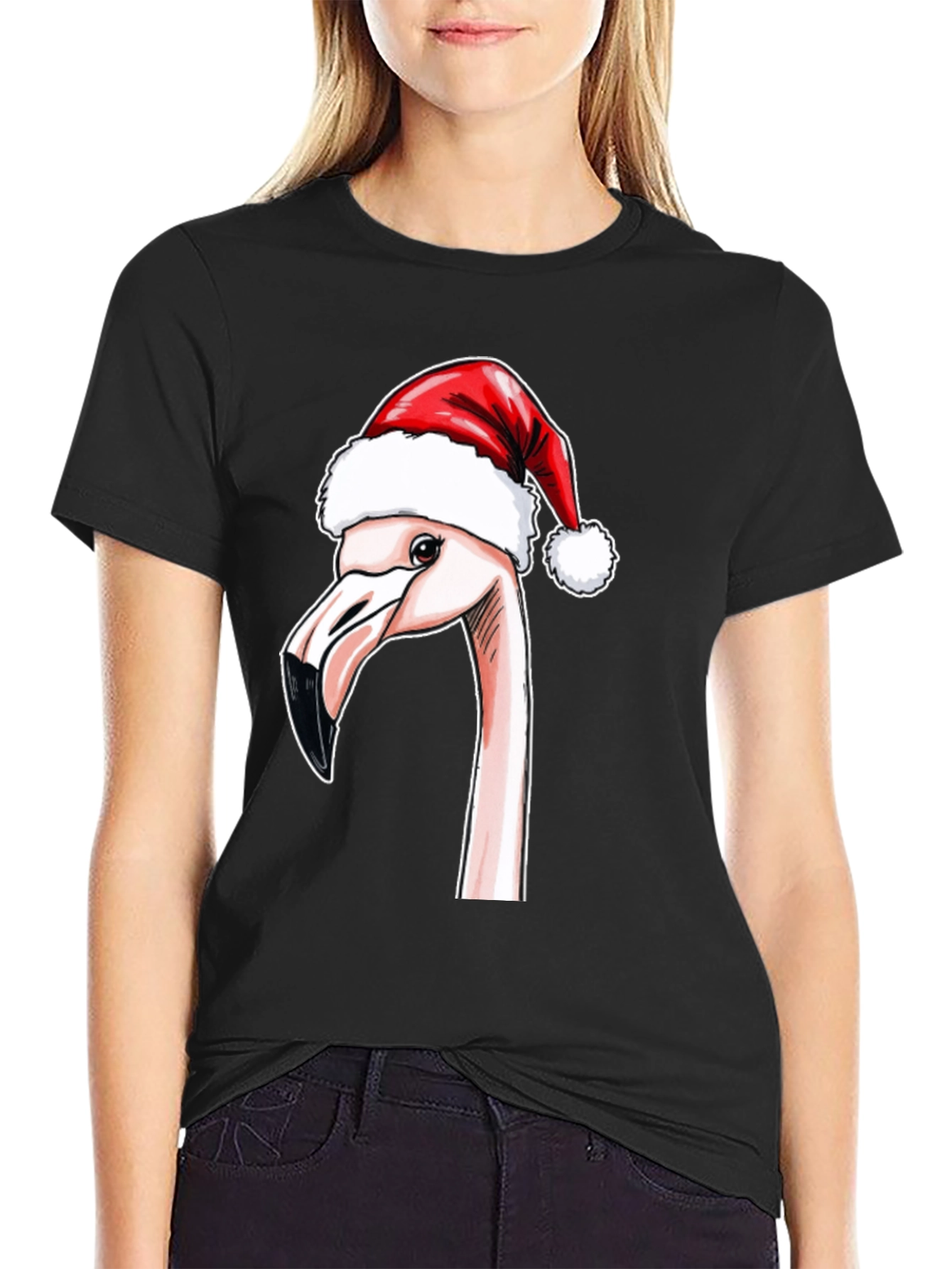 Black Festive Flamingo T-Shirt - Holiday Cheer view 2