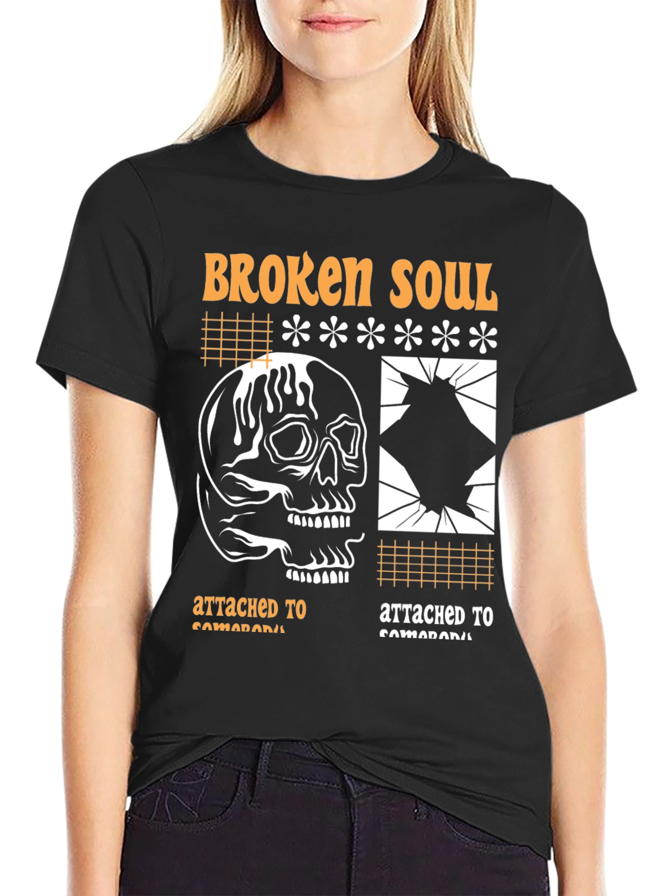 Black Broken Soul Graphic Print T-Shirt view 2