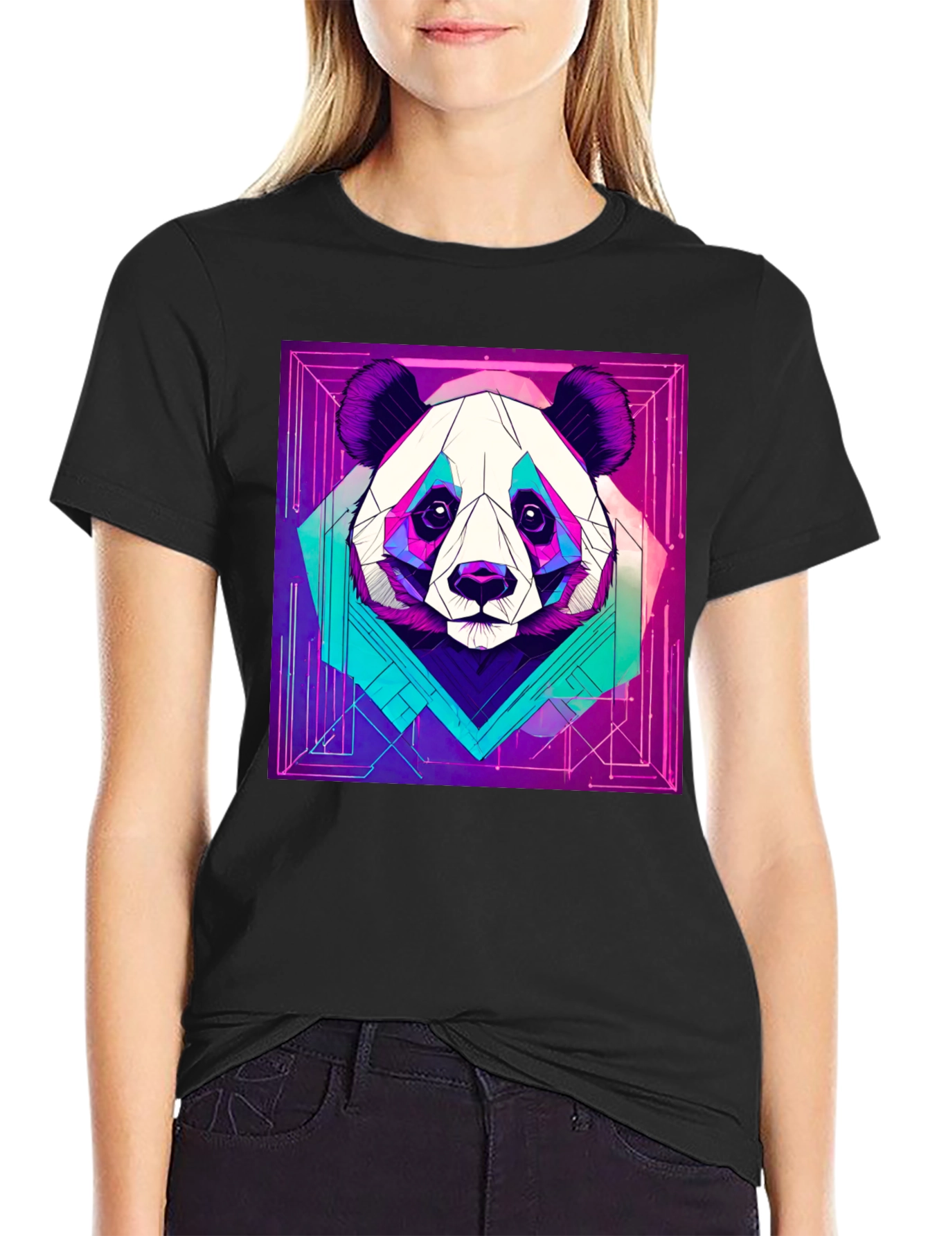 Black Cyberpunk Panda Graphic Tee - Cool Animal Design view 2