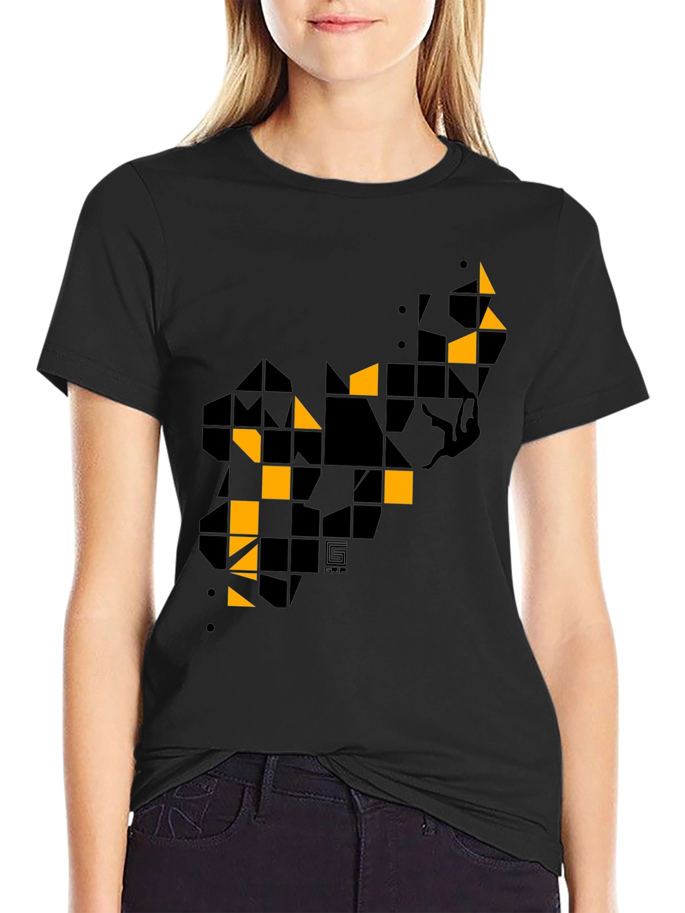 Black Geometric Graphic Print Men's Black T-Shirt view 2