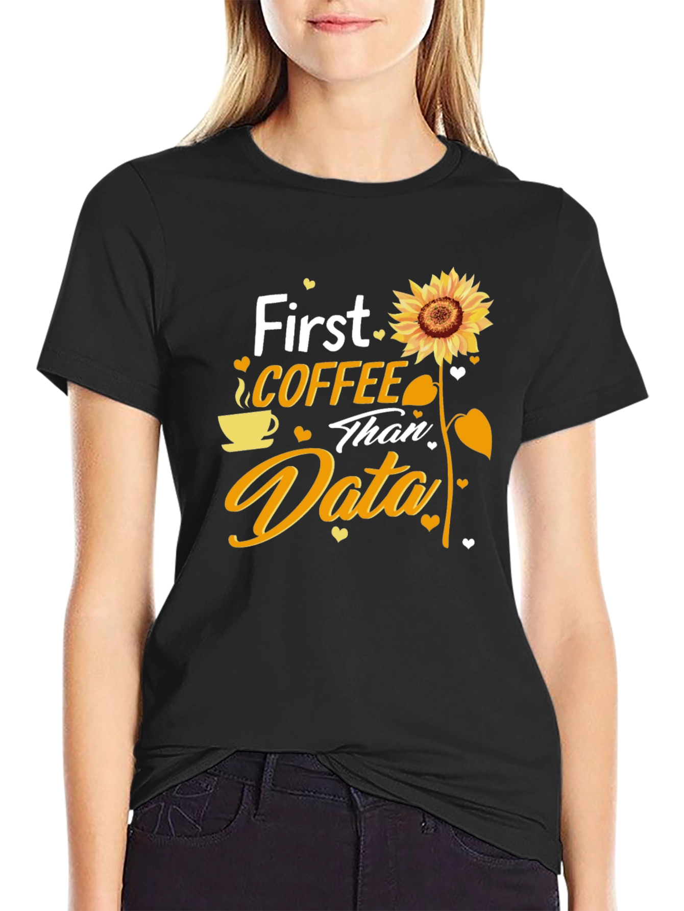 Black Coffee and Data T-Shirt - Sunflower Design view 2