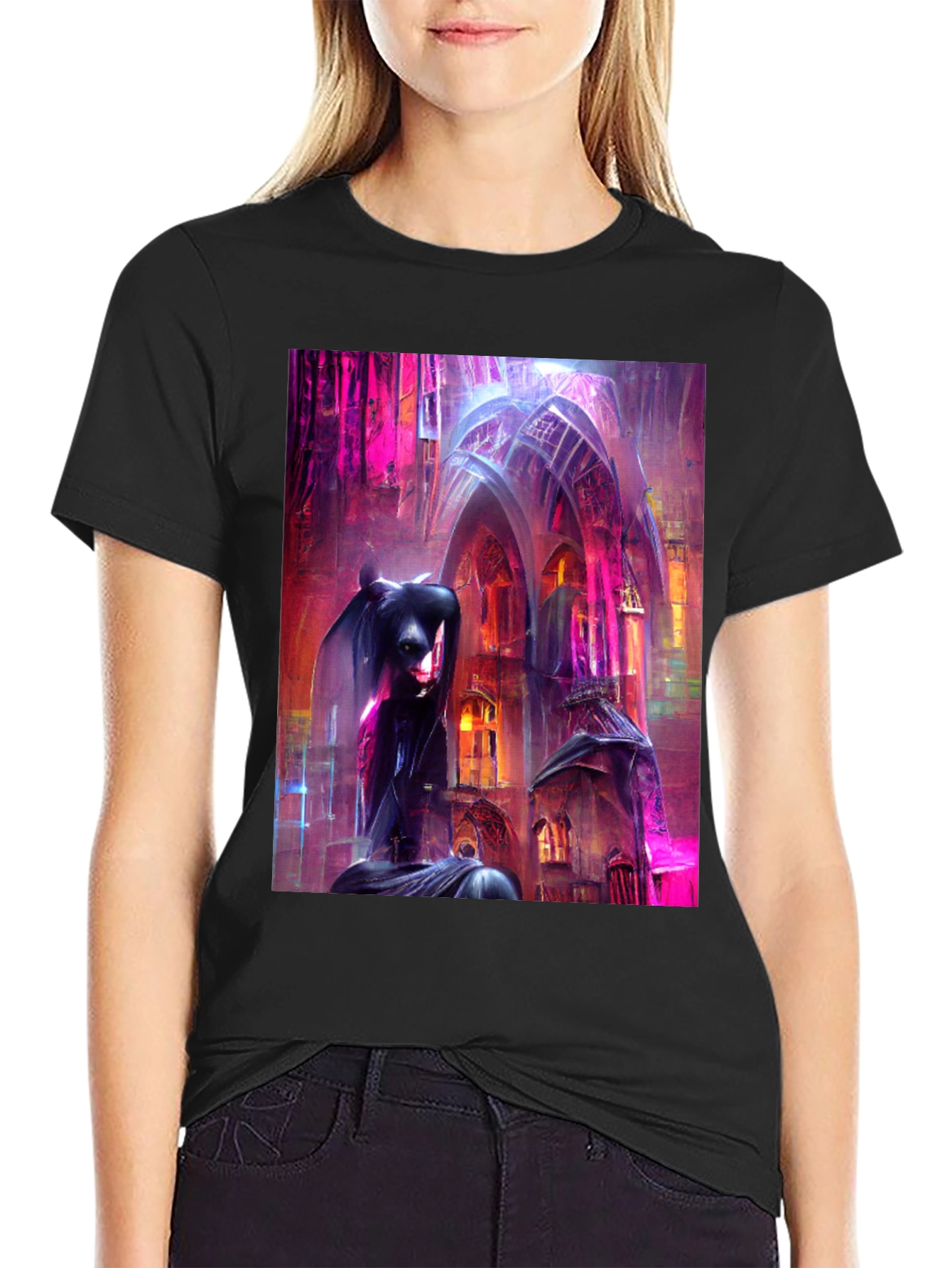 Black Gothic Art Tee - Dark Fantasy Style T-Shirt view 2