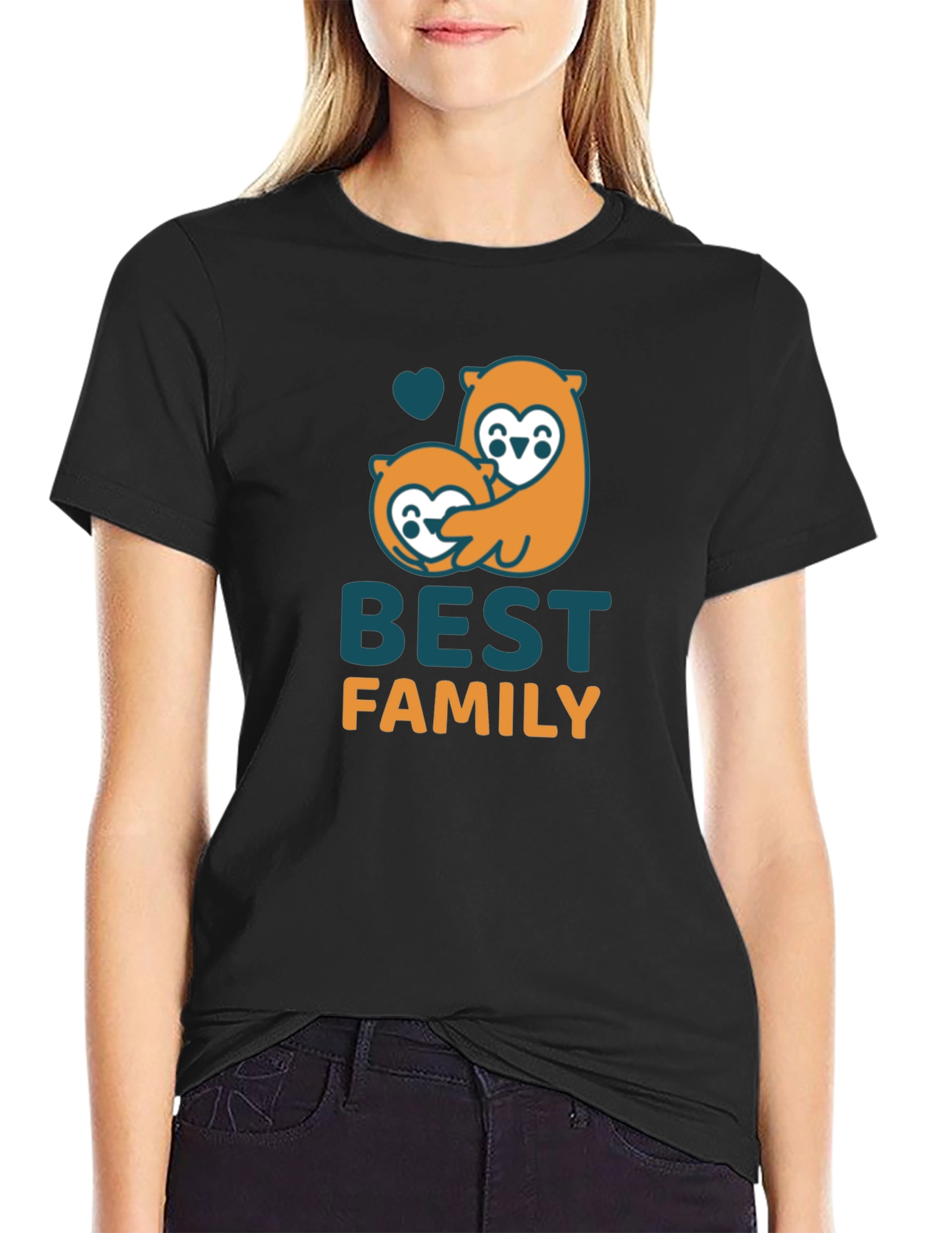 Black Best Family Otter Graphic Black T-Shirt view 2