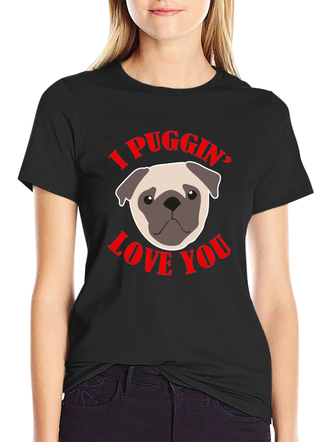 Black I Puggin' Love You Black Graphic T-Shirt view 2