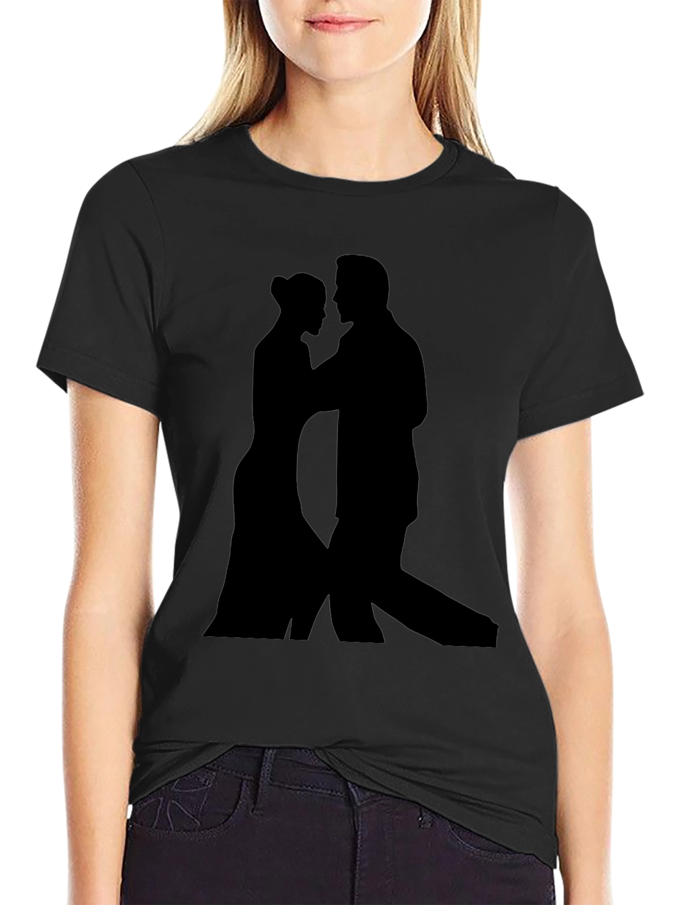 Black Silhouette Tango Lovers Tee - Stylish Black T-Shirt view 2