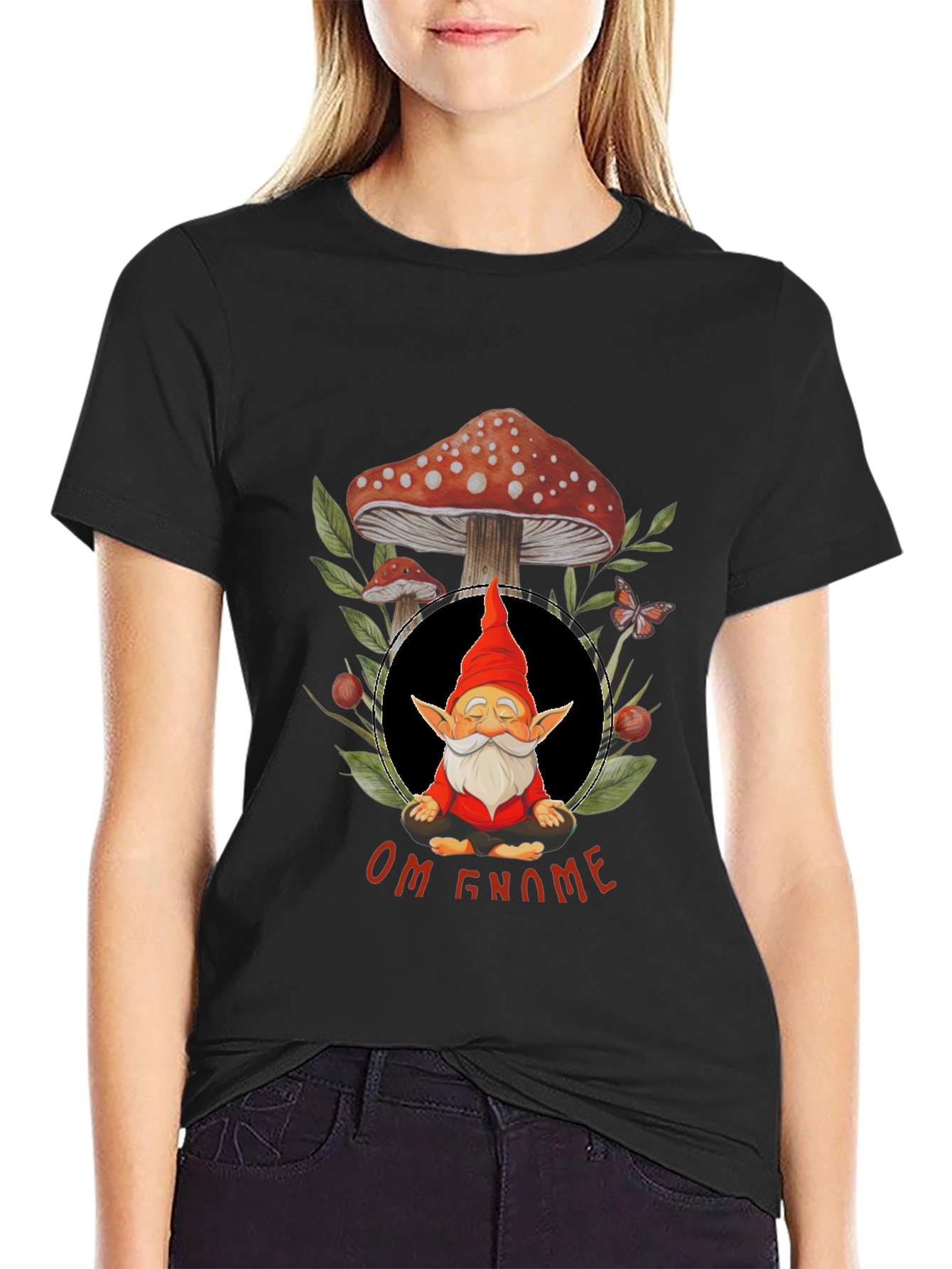 Black Om Gnome Meditation T-Shirt view 2