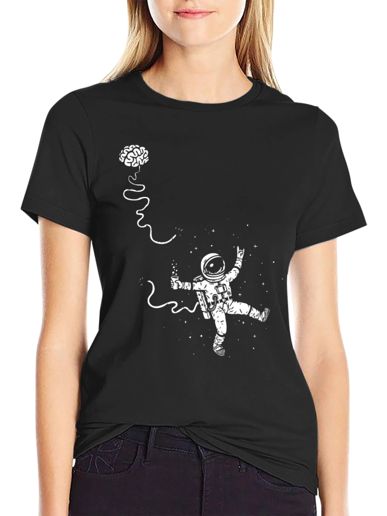 Black Astronaut Brain Tee - Space Out in Style! view 2