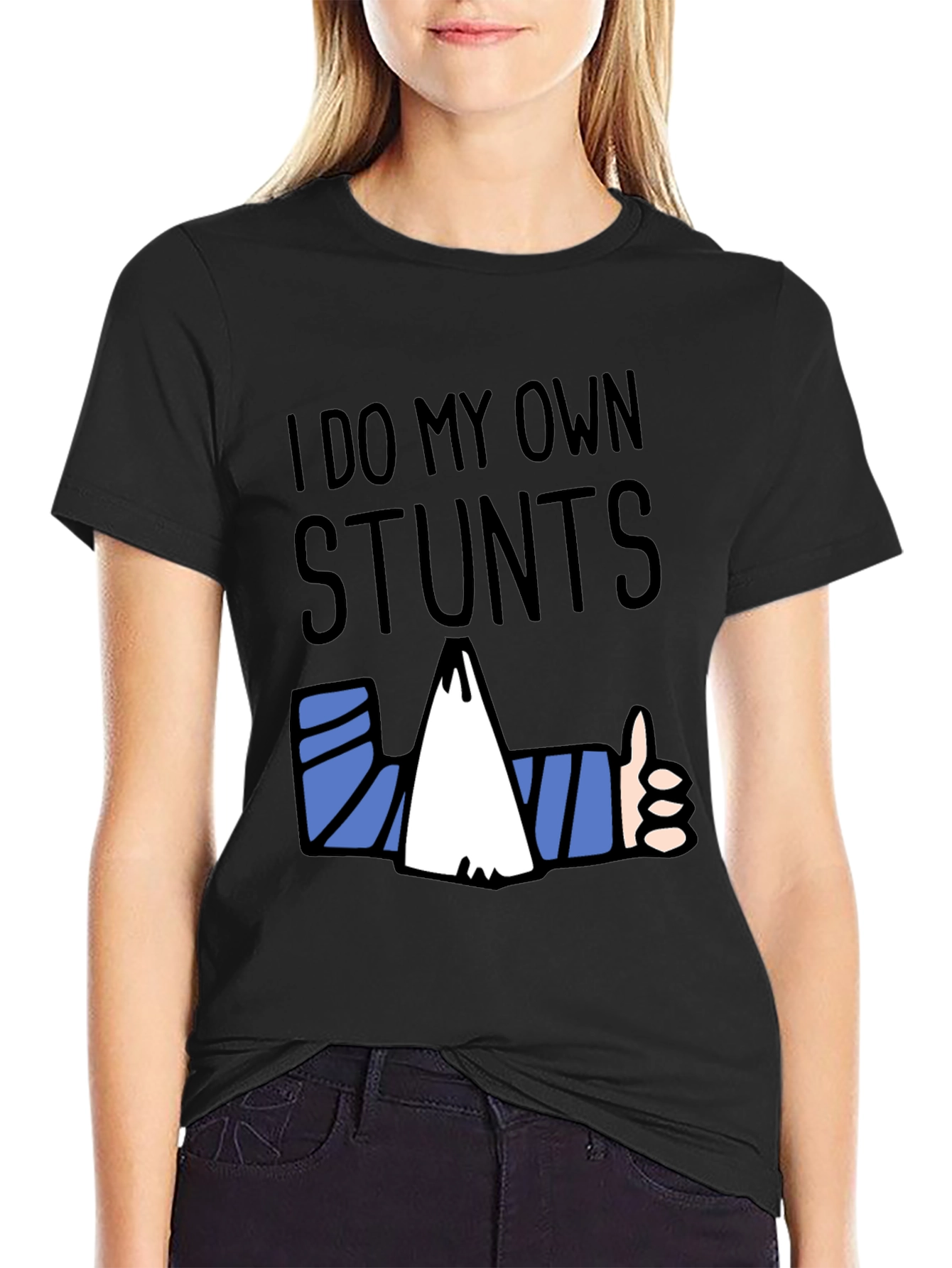 Black Funny "I Do My Own Stunts" Graphic T-Shirt view 2